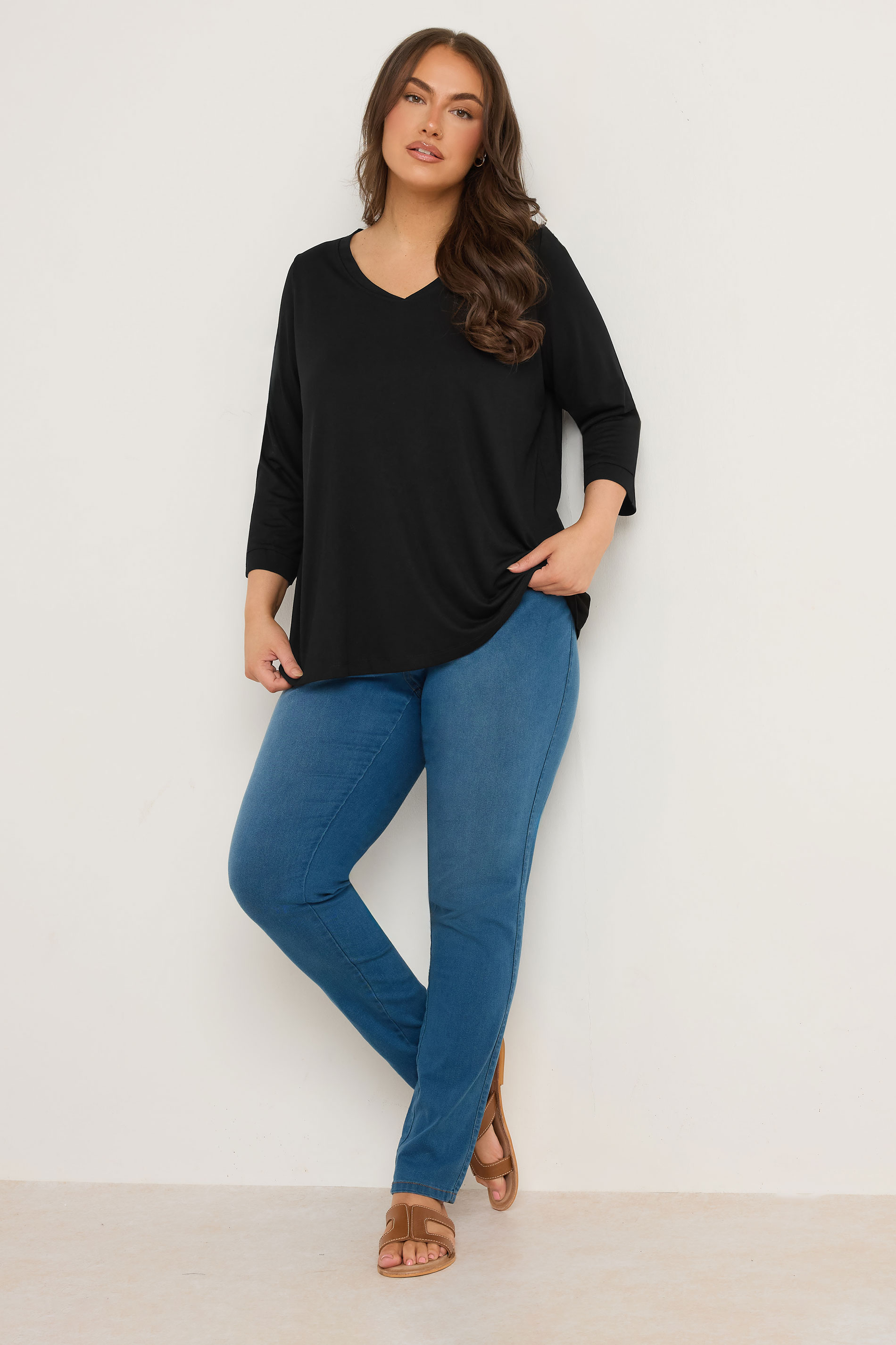 EVANS Plus Size Black V-Neck Modal Top | Evans 1