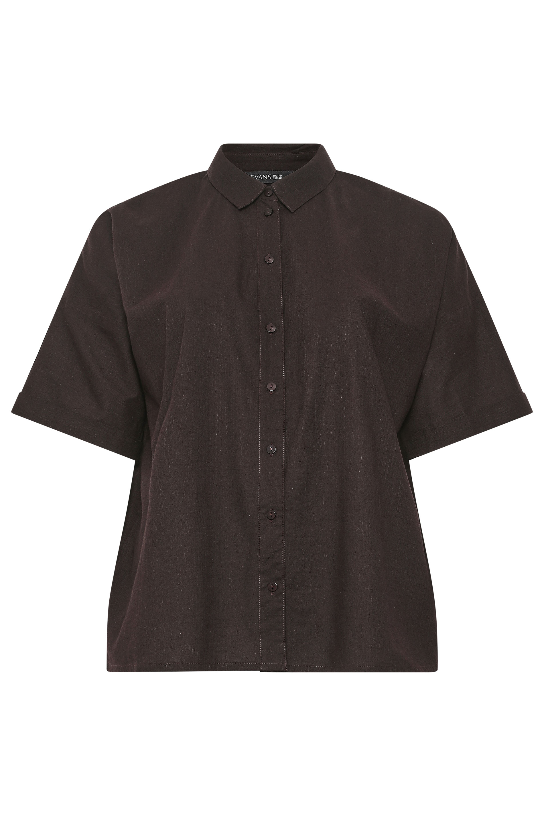 EVANS Plus Size Brown Cotton Boxy Collard Shirt | Evans  5