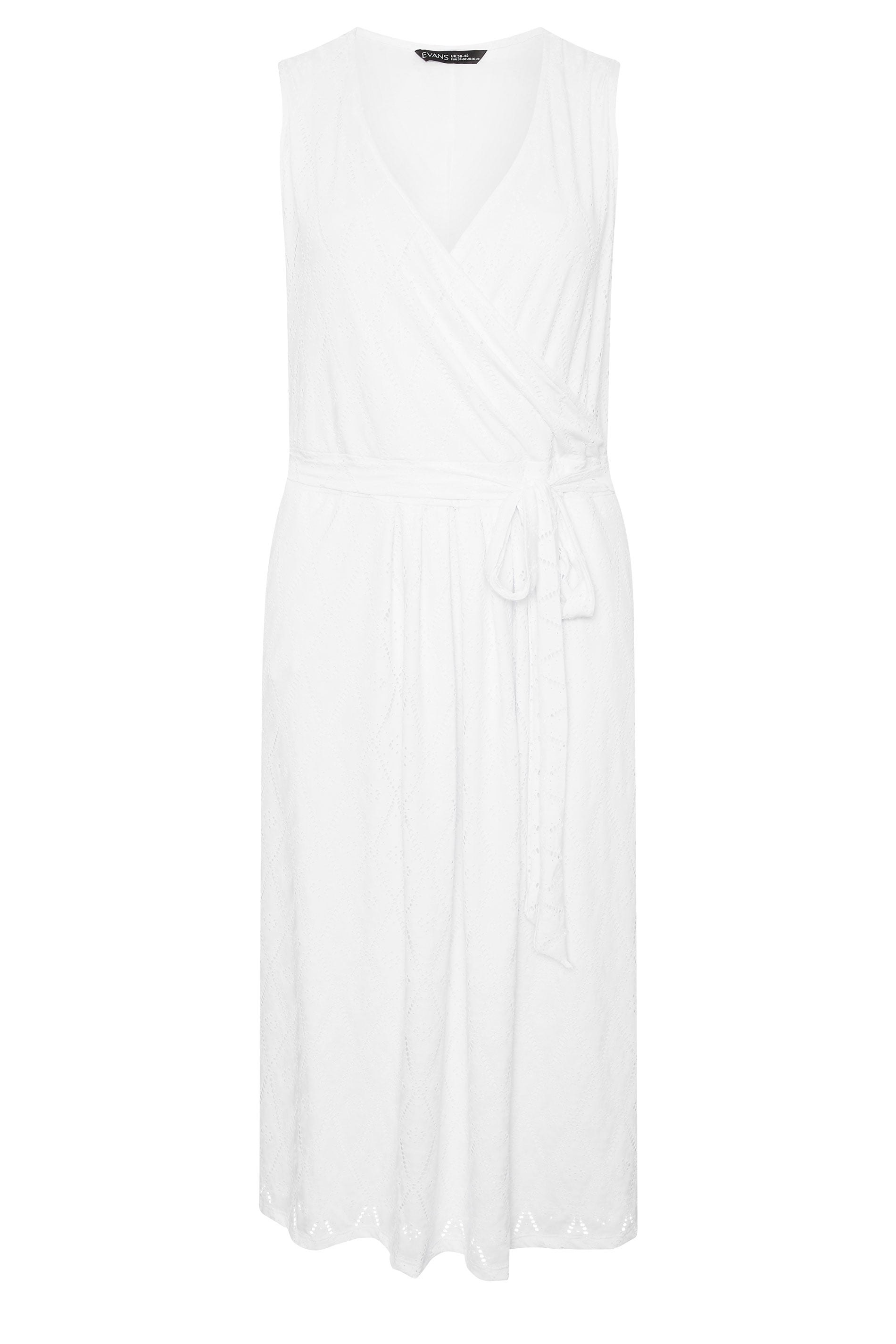 EVANS Plus Size White Broderie Wrap Midi Dress | Evans 5