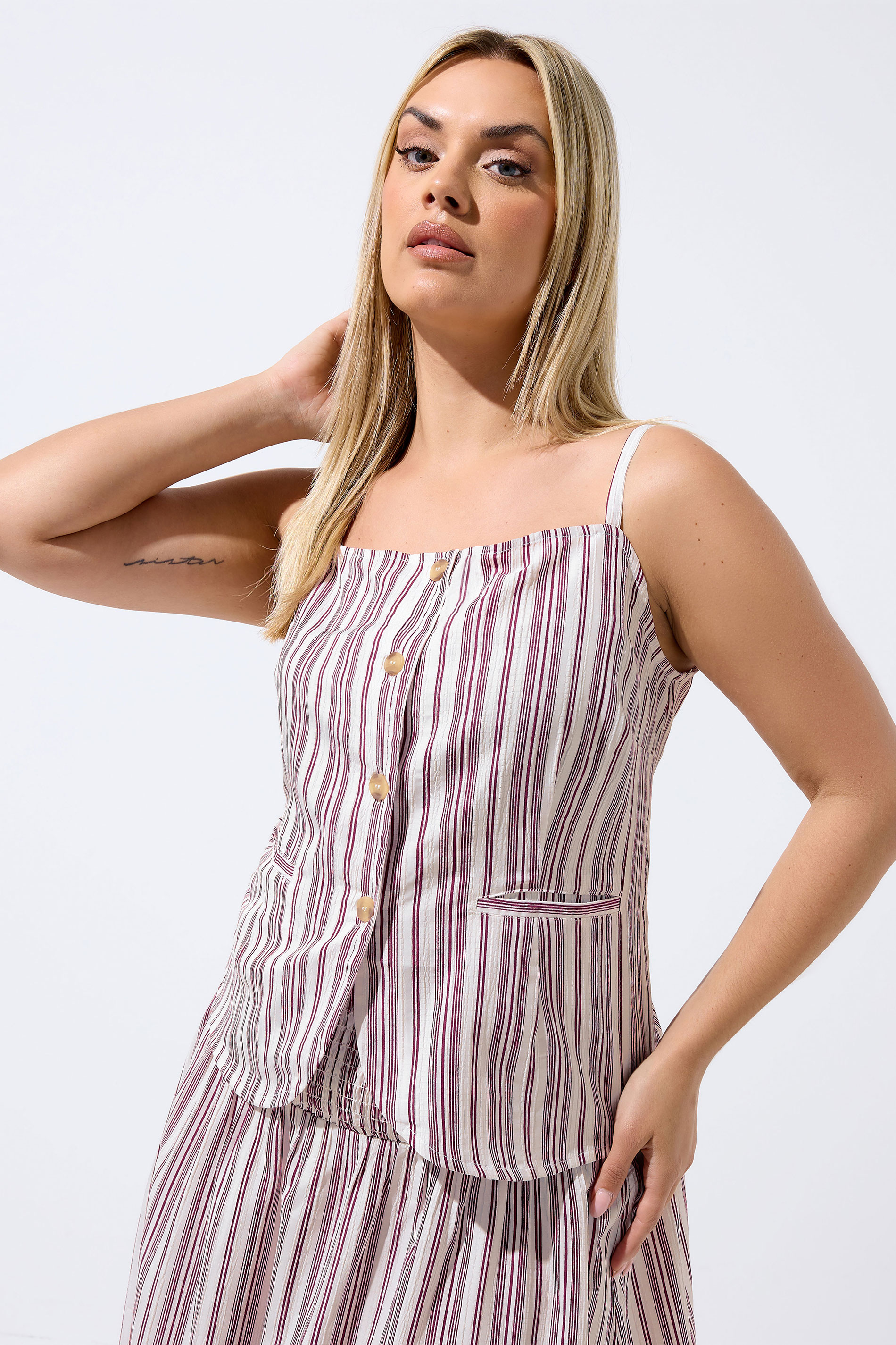 LIMITED COLLECTION Plus Size Red & White Stripe Strappy Waistcoat | Yours Clothing 3