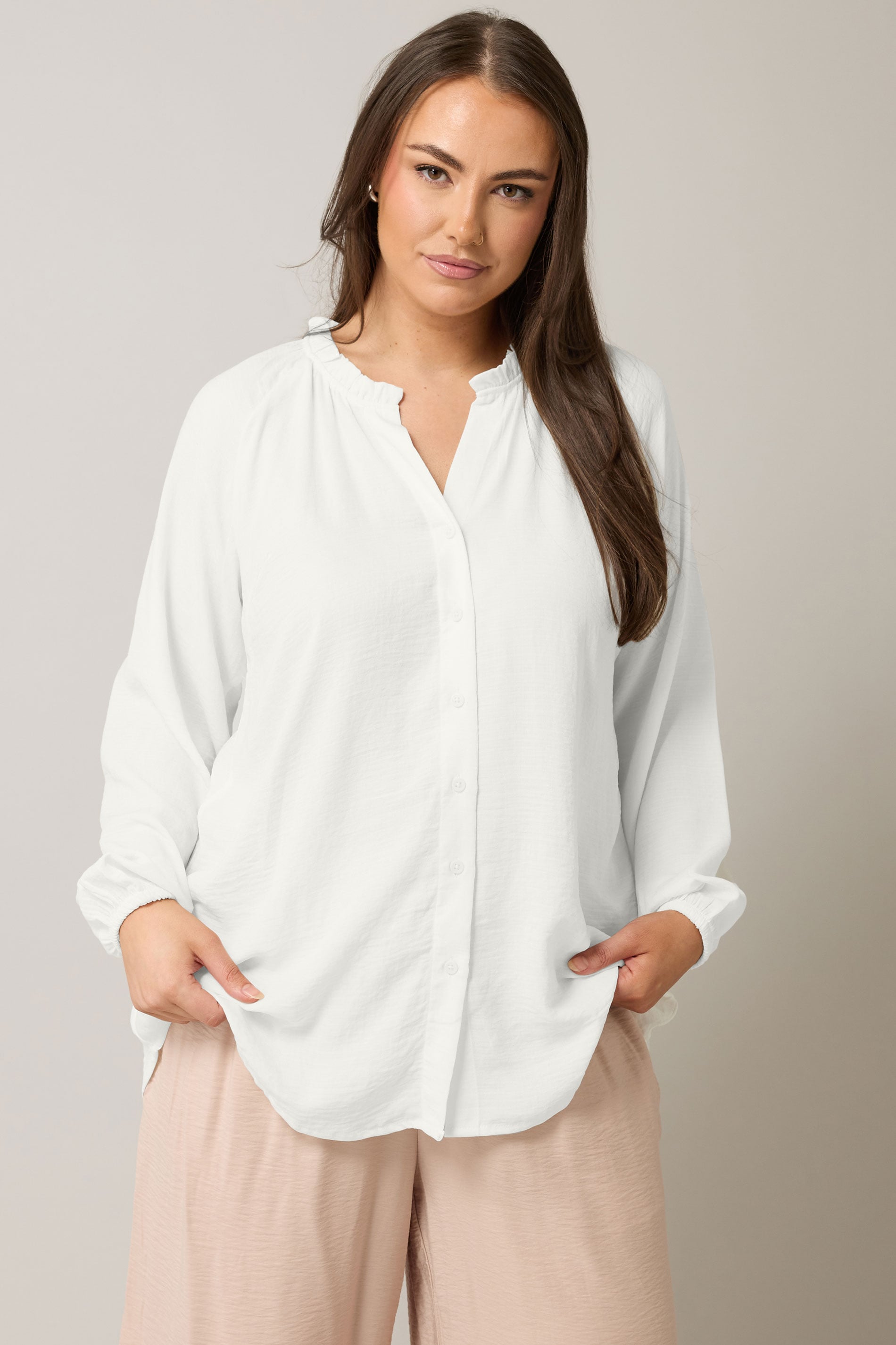 EVANS Plus Size White Frill Neck Blouse | Evans  5