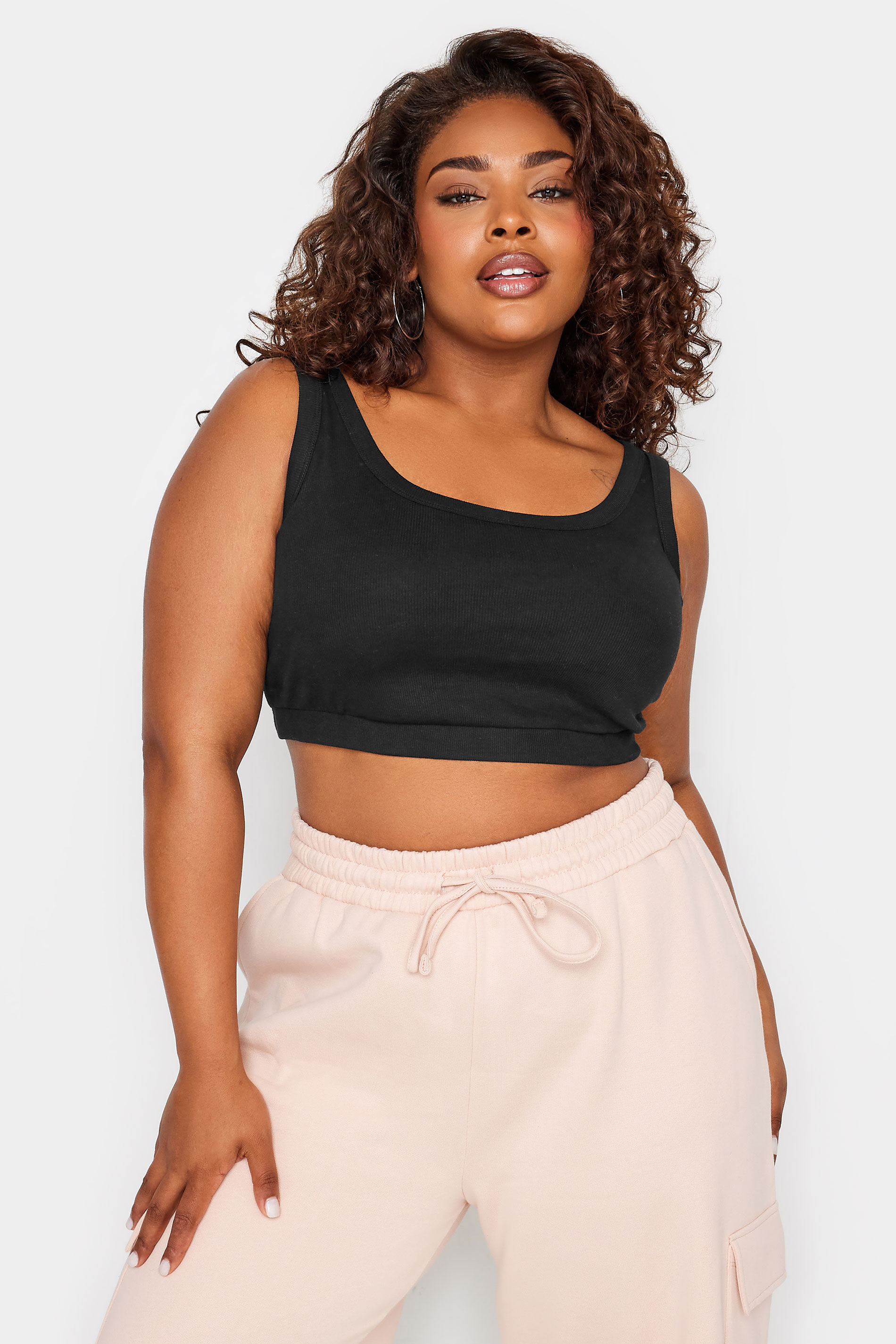 YOURSET Plus Size 2 PACK Black Ribbed Crop Tops | Yours Clothing 2