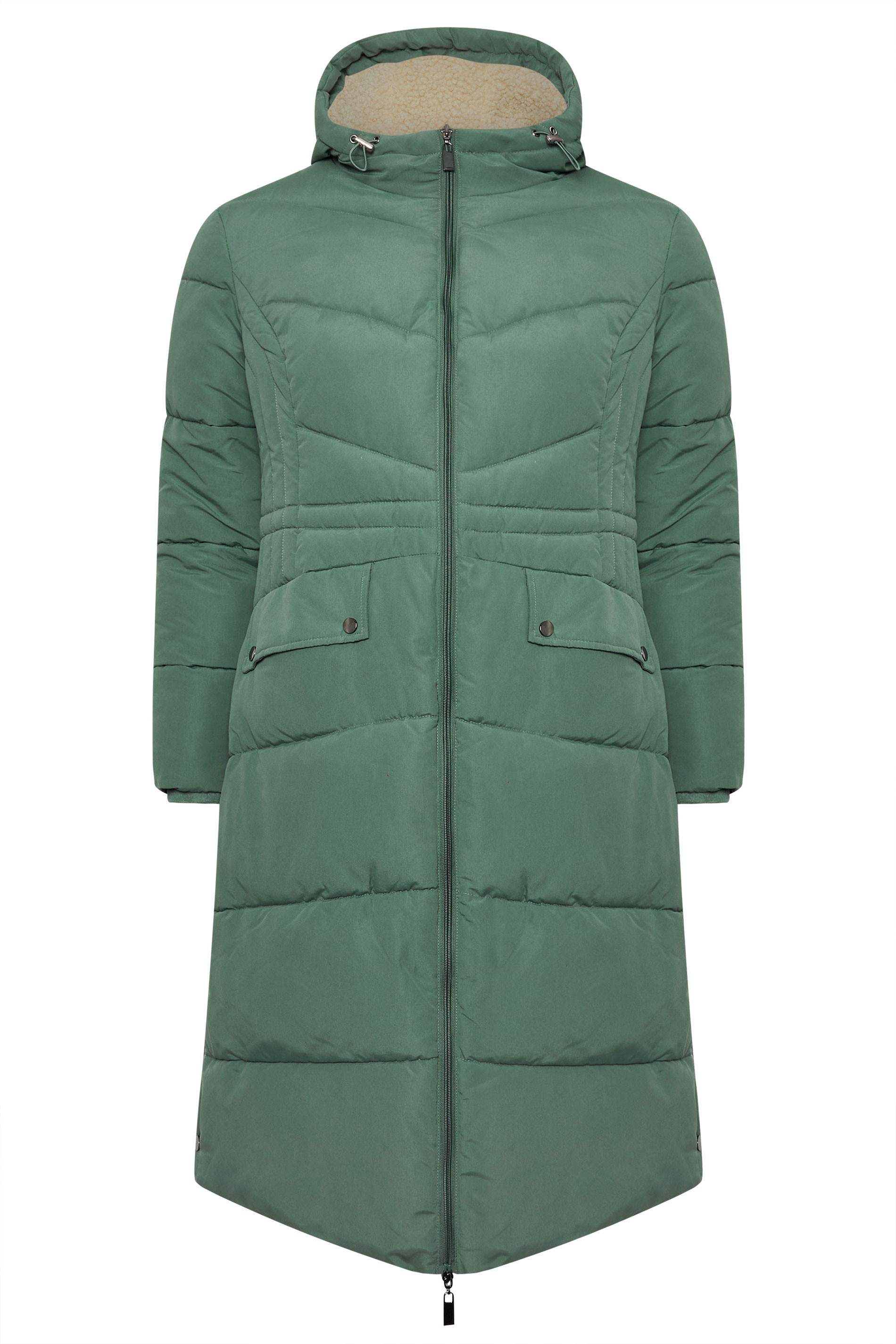 YOURS Plus Size Green Borg Hooded Padded Maxi Coat | Yours Clothing 5