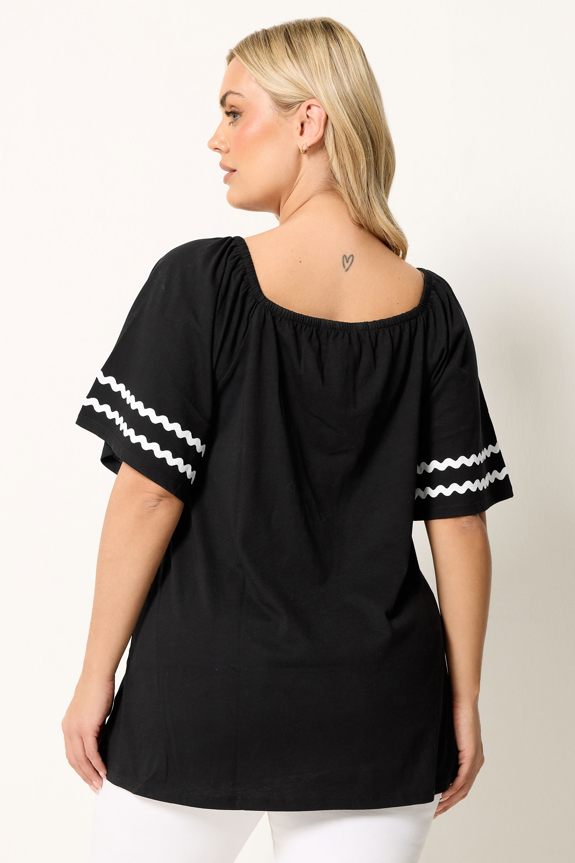 YOURS Plus Size Black Contrast Trim Square Neck T-Shirt | Yours Clothing 2