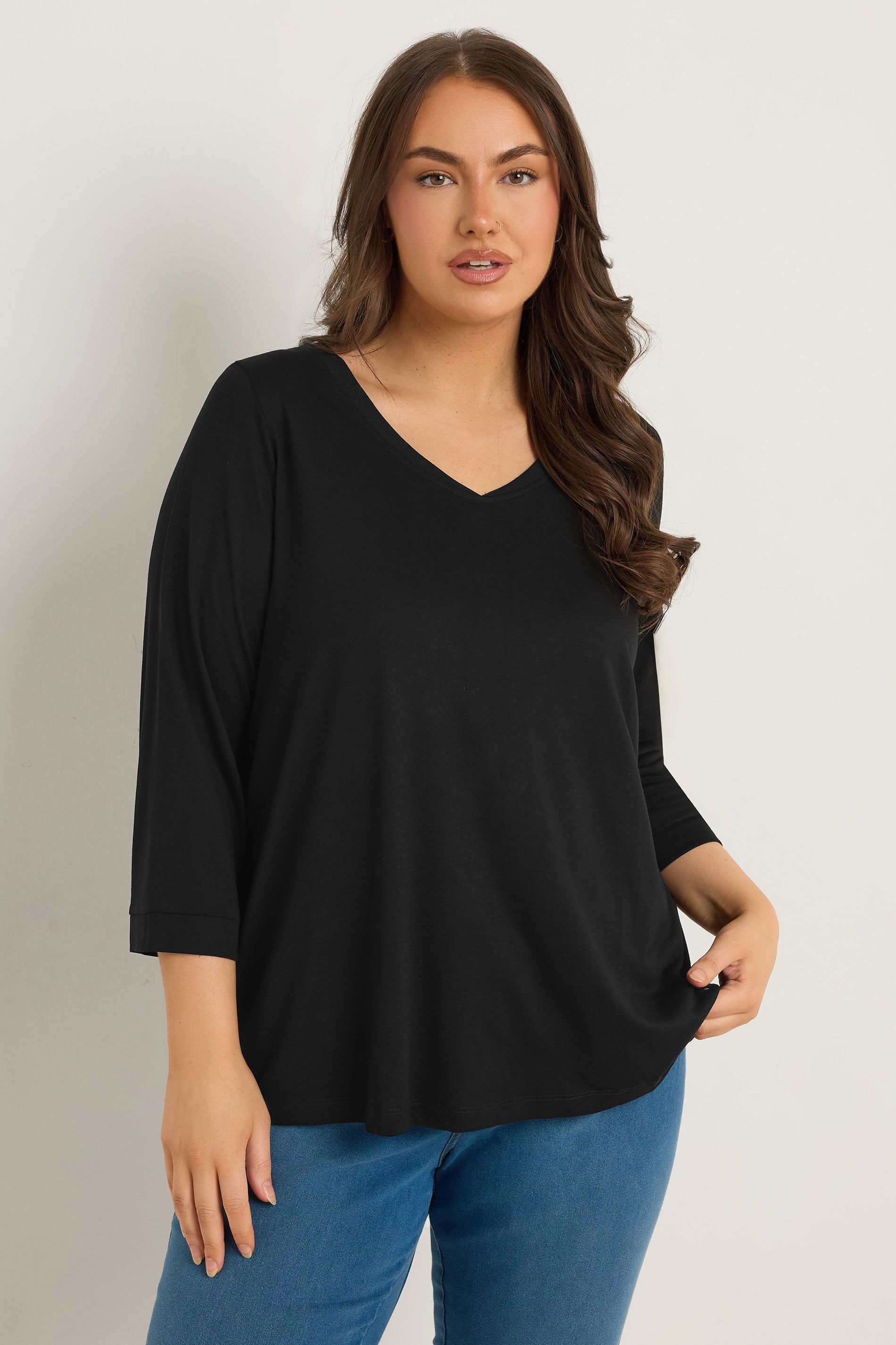 EVANS Plus Size Black V-Neck Modal Top | Evans 3