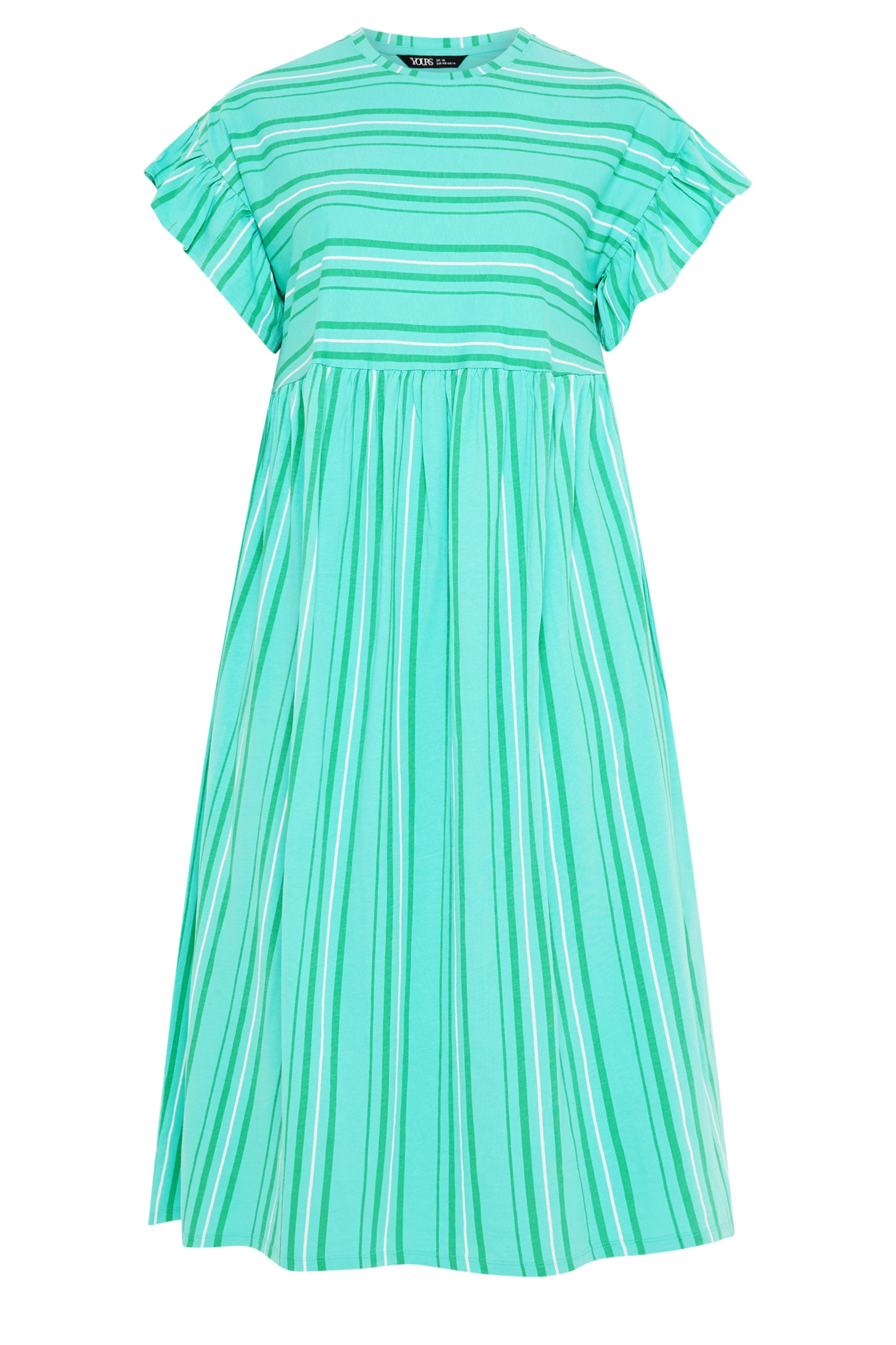 YOURS Plus Size Green Stripe Frill Sleeve Dress | Yours Clothing 5