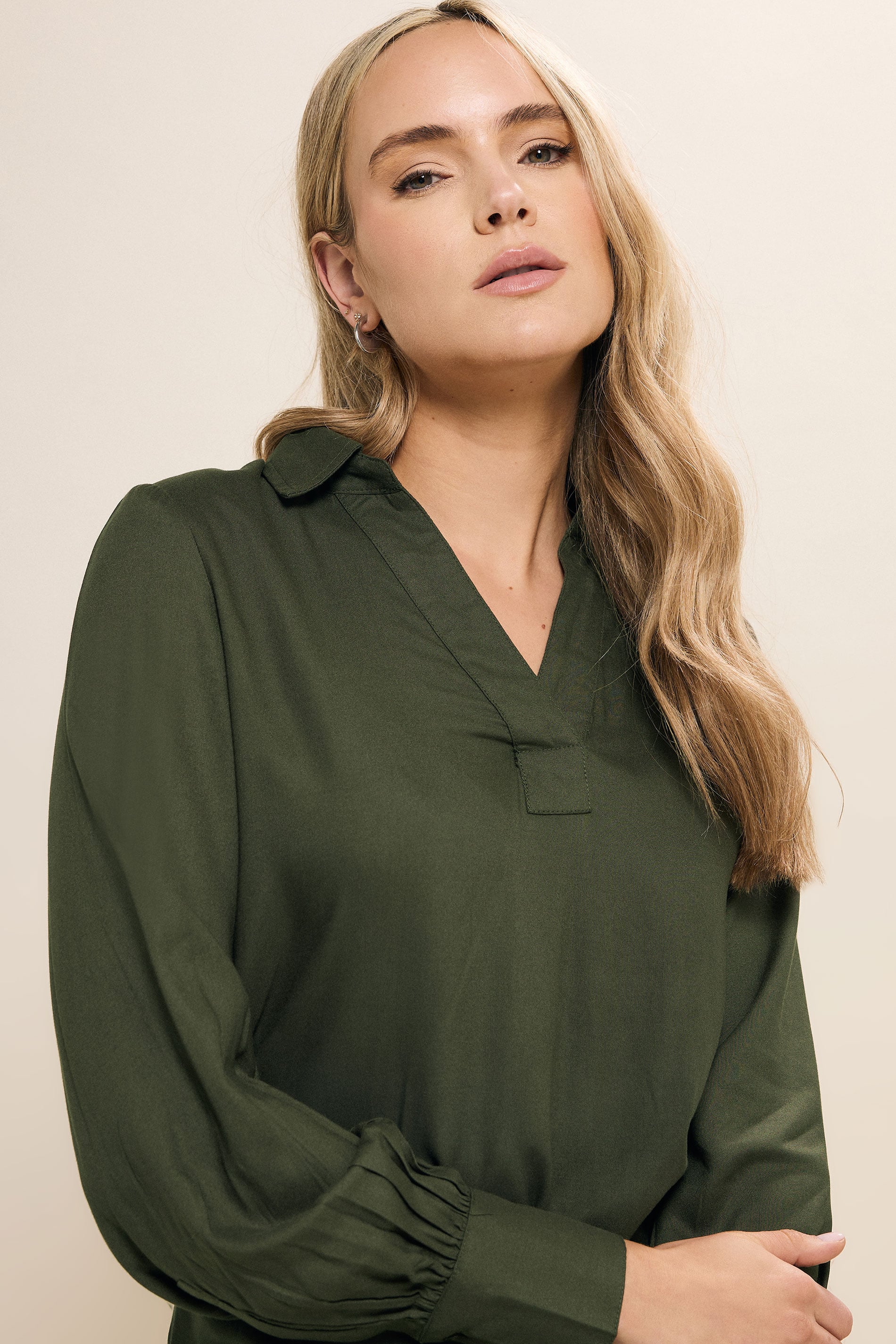LTS Tall Olive Green Open Collar Shirt | Long Tall Sally 3