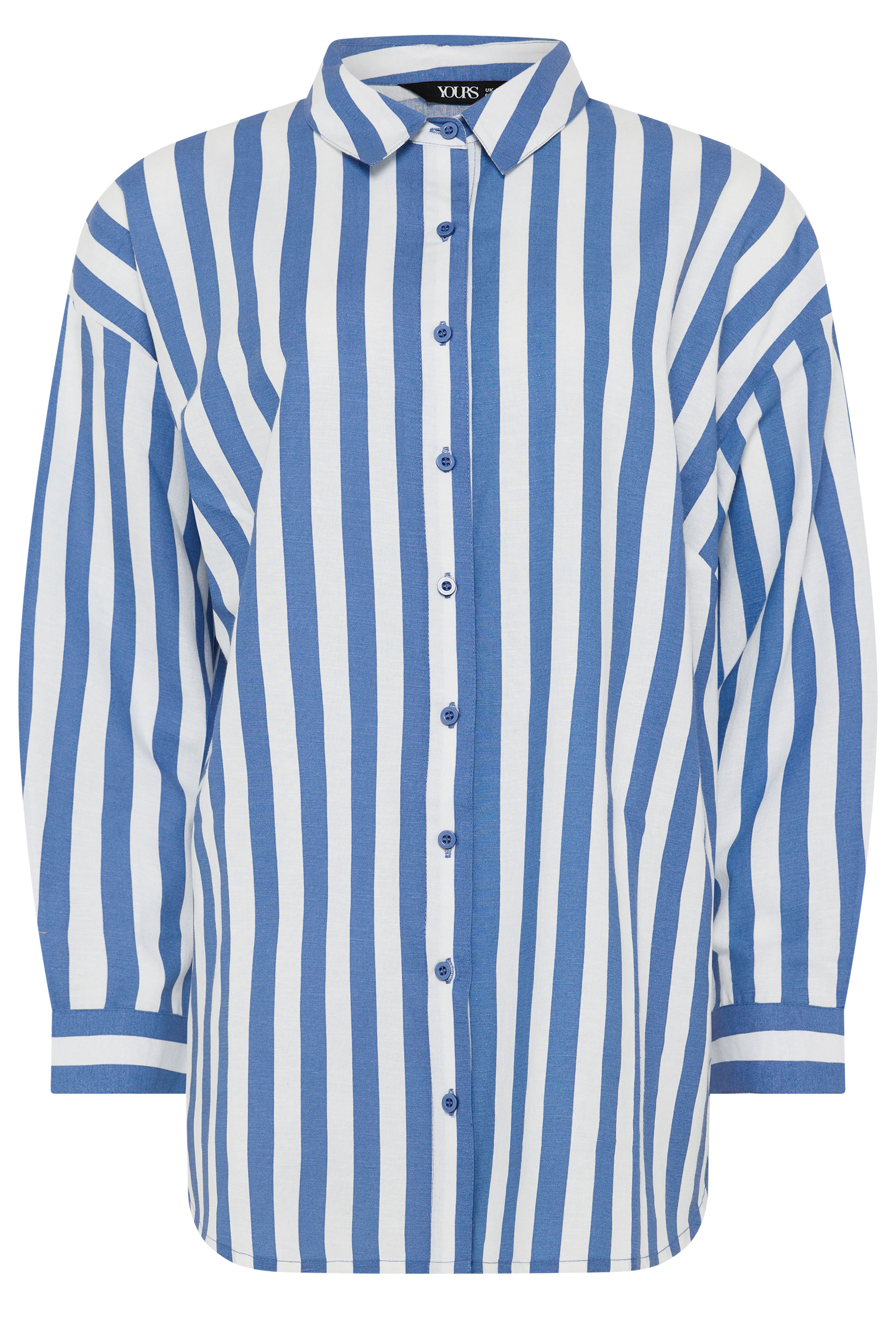 YOURS Plus Size Blue Stripe Linen Long Sleeve Shirt | Yours Clothing 5