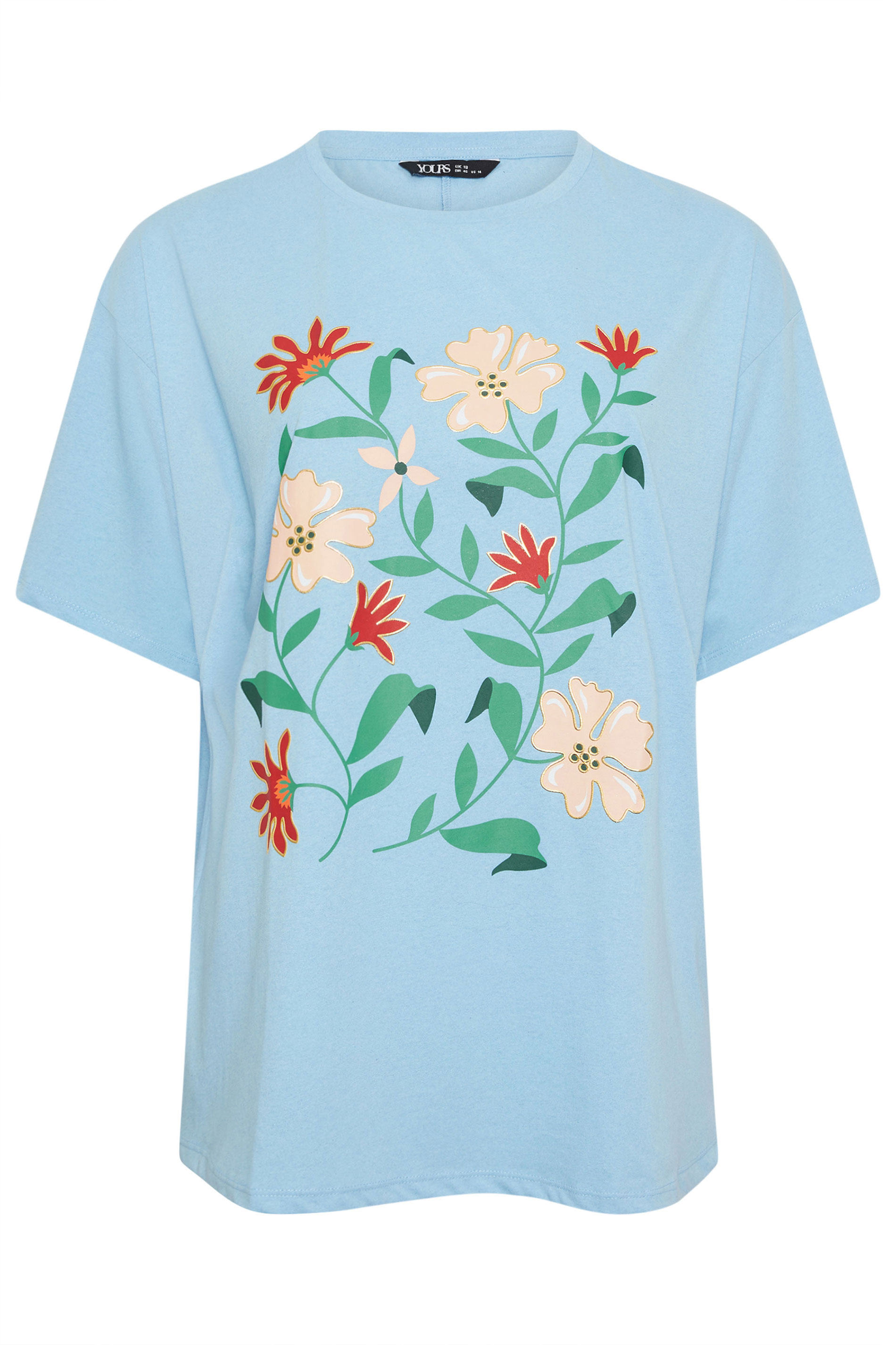 YOURS Plus Size Blue Floral Graphic T-Shirt | Yours Clothing 5