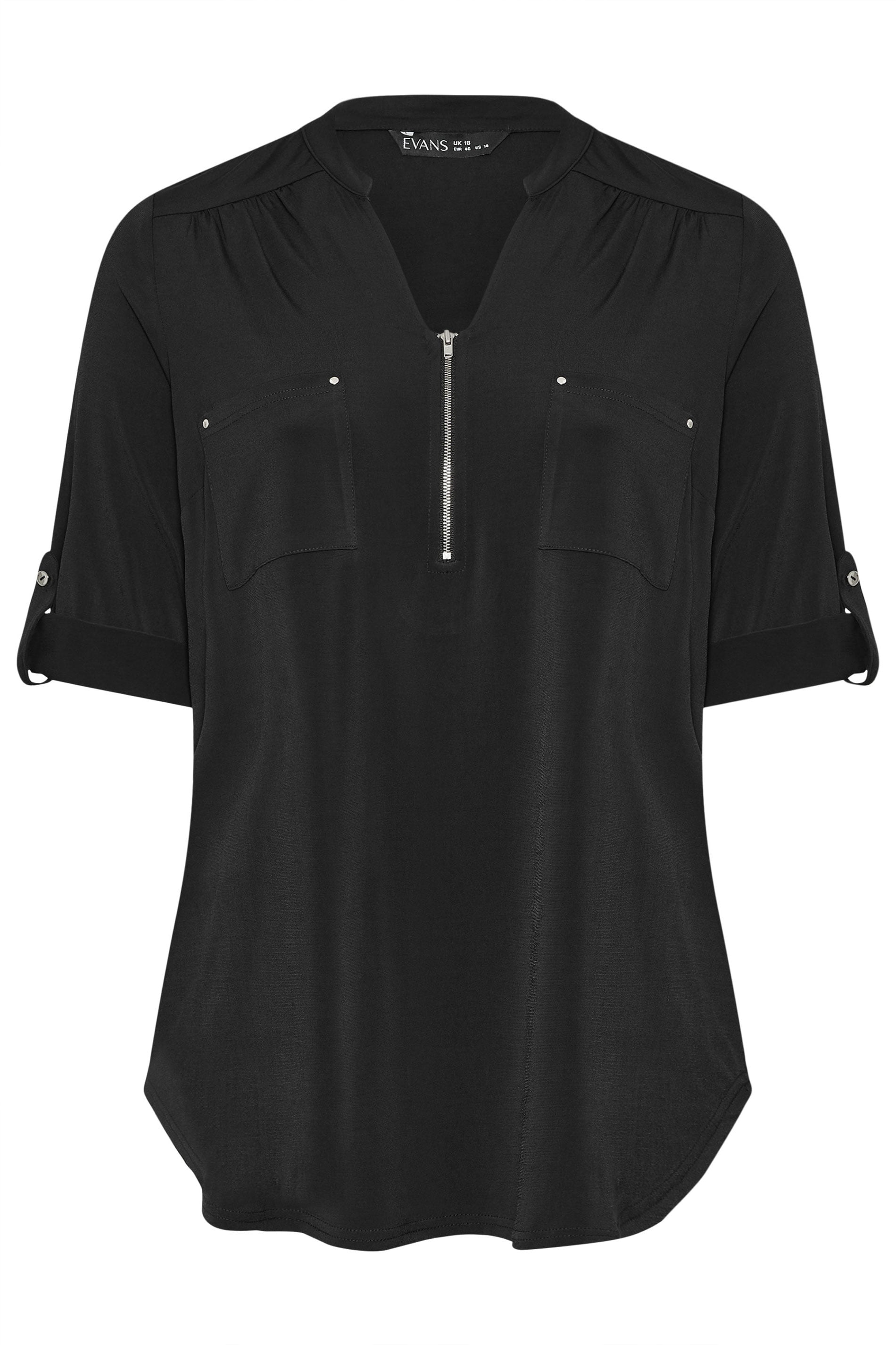 EVANS Plus Size Black Zip Front Jersey Blouse | Evans  5
