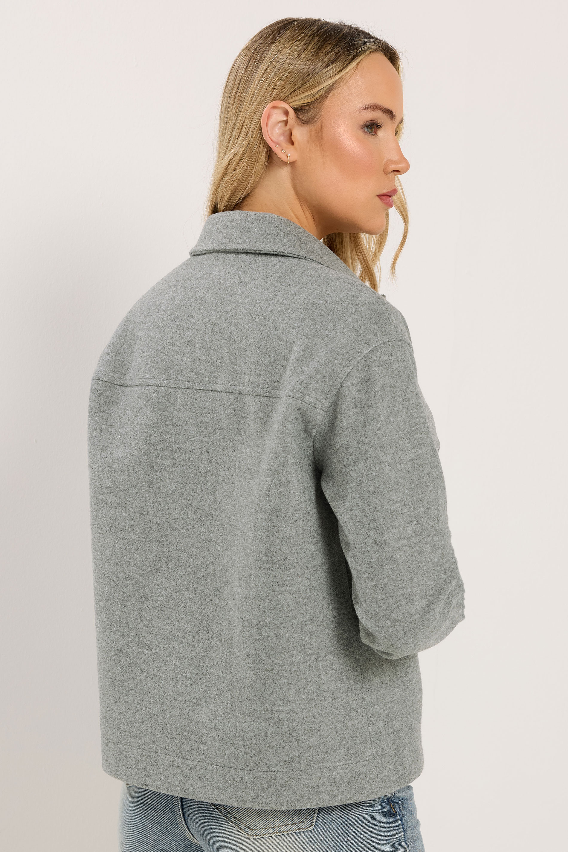 LTS Tall Grey Brushed Button Trucker Jacket | Long Tall Sally 5