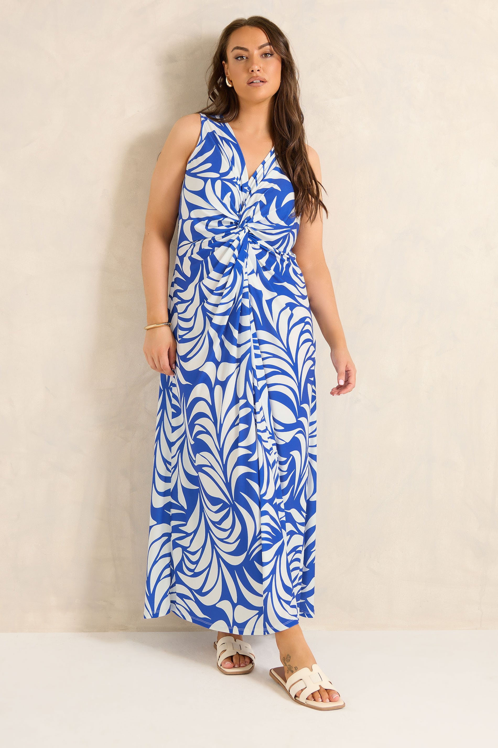 EVANS Plus Size Cobalt Blue Knot Front Maxi Dress | Evans