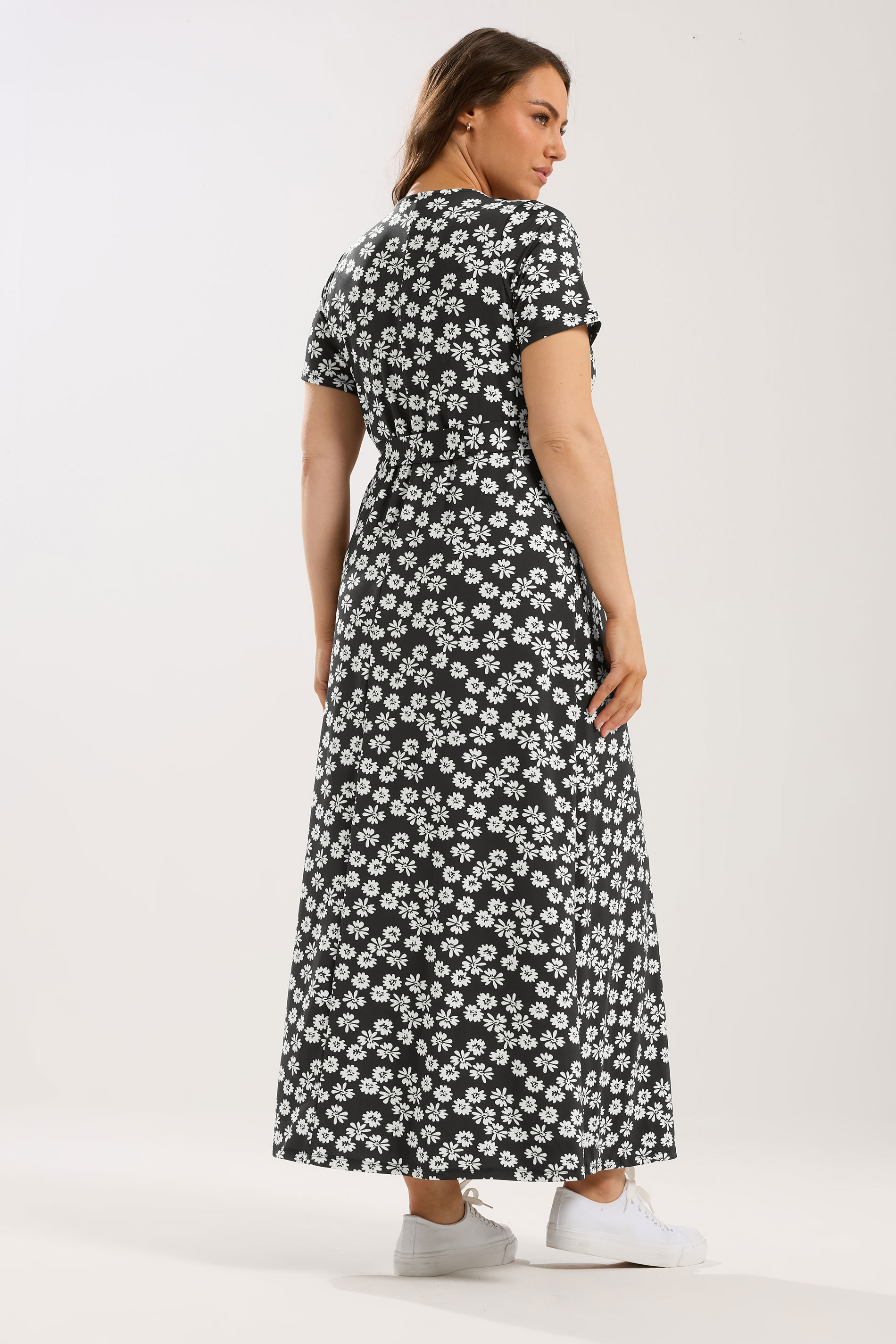 YOURS Plus Size Black Floral Short Sleeve Wrap Maxi Dress | Yours Clothing  2