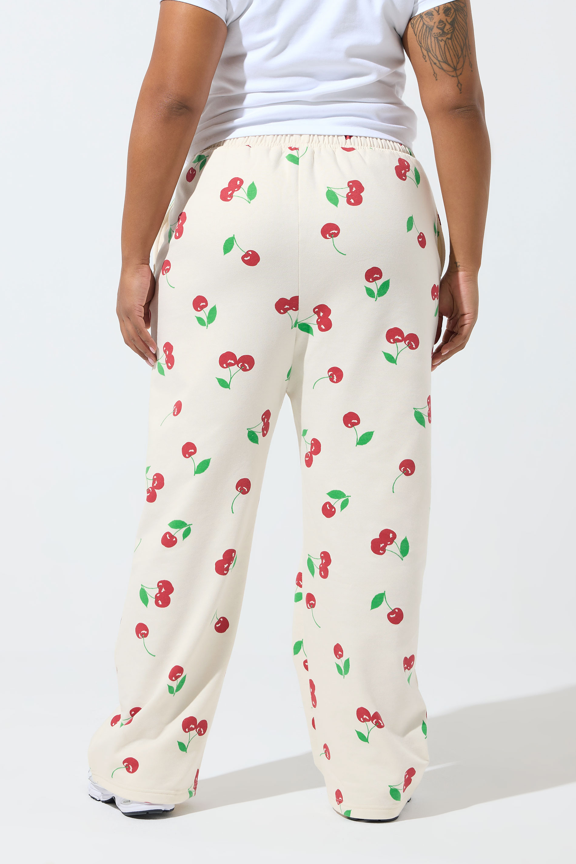 LIMITED COLLECTION Plus Size Cream Cherry Straight Leg Joggers | Yours Clothing 2