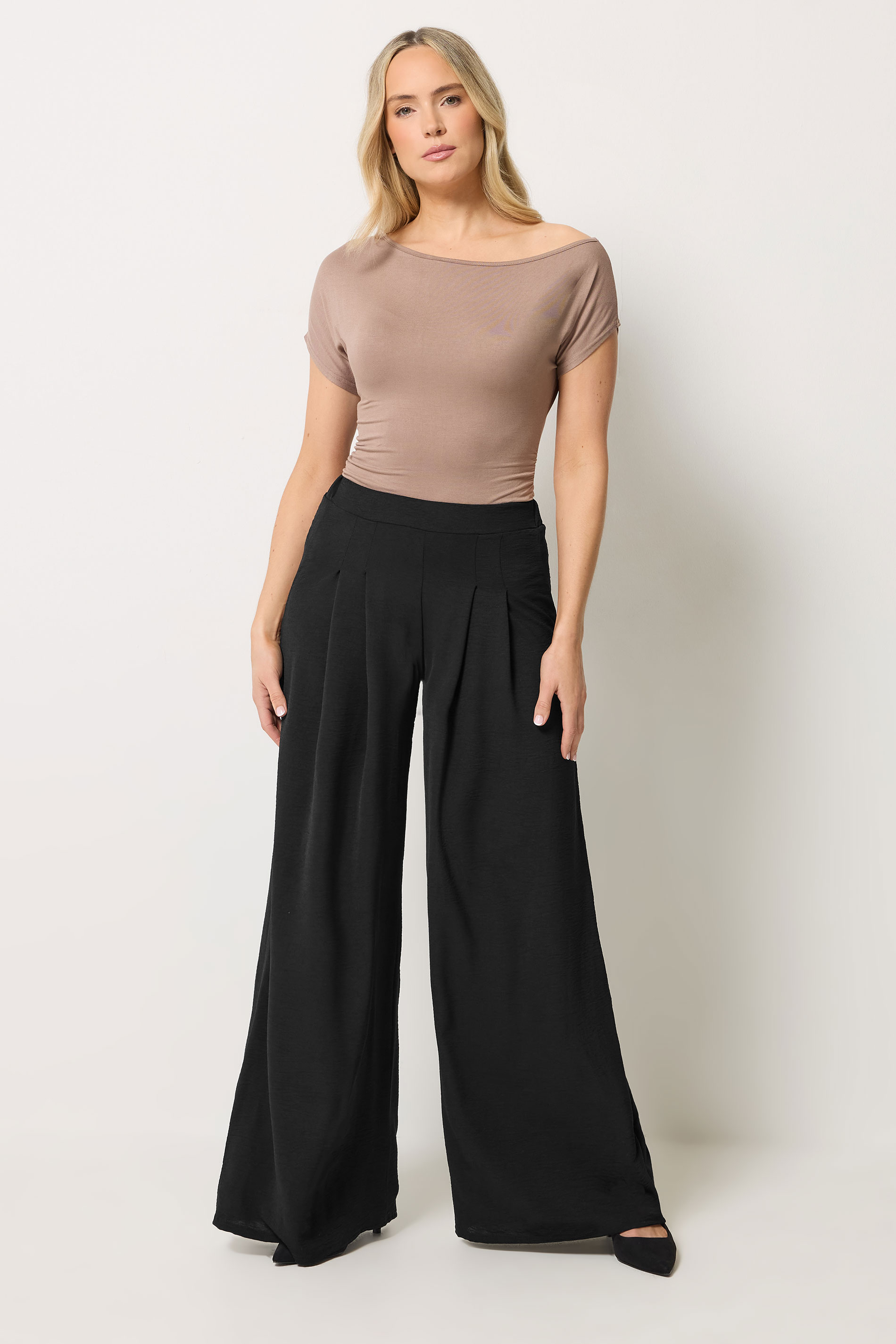 LTS Tall Women's Black Pleated Palazzo Wide Leg Trousers | Long Tall Sally 3