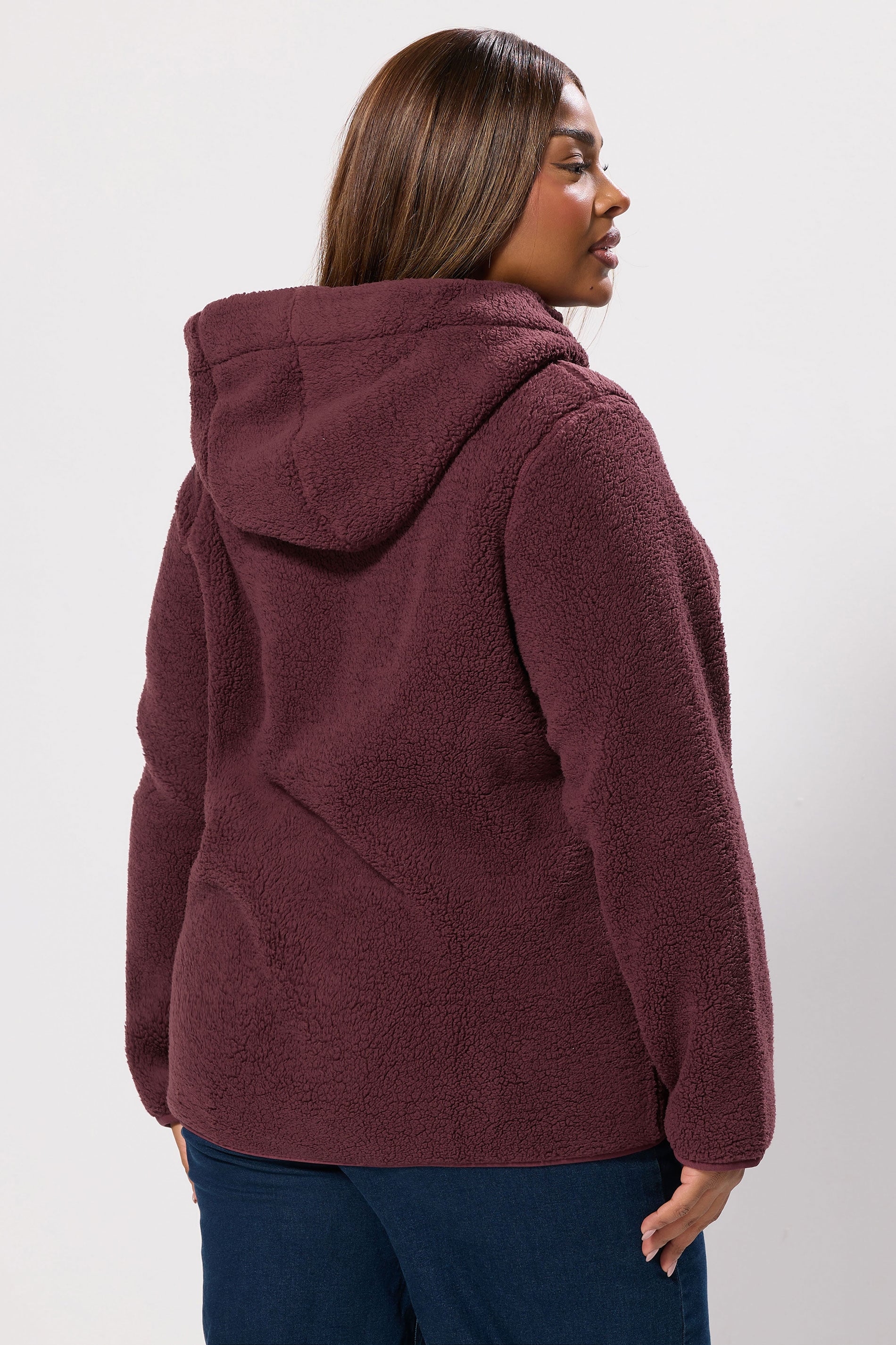YOURS Plus Size Burgundy Red Hooded Pocket Fleece Jacket | Yours Clothing 4