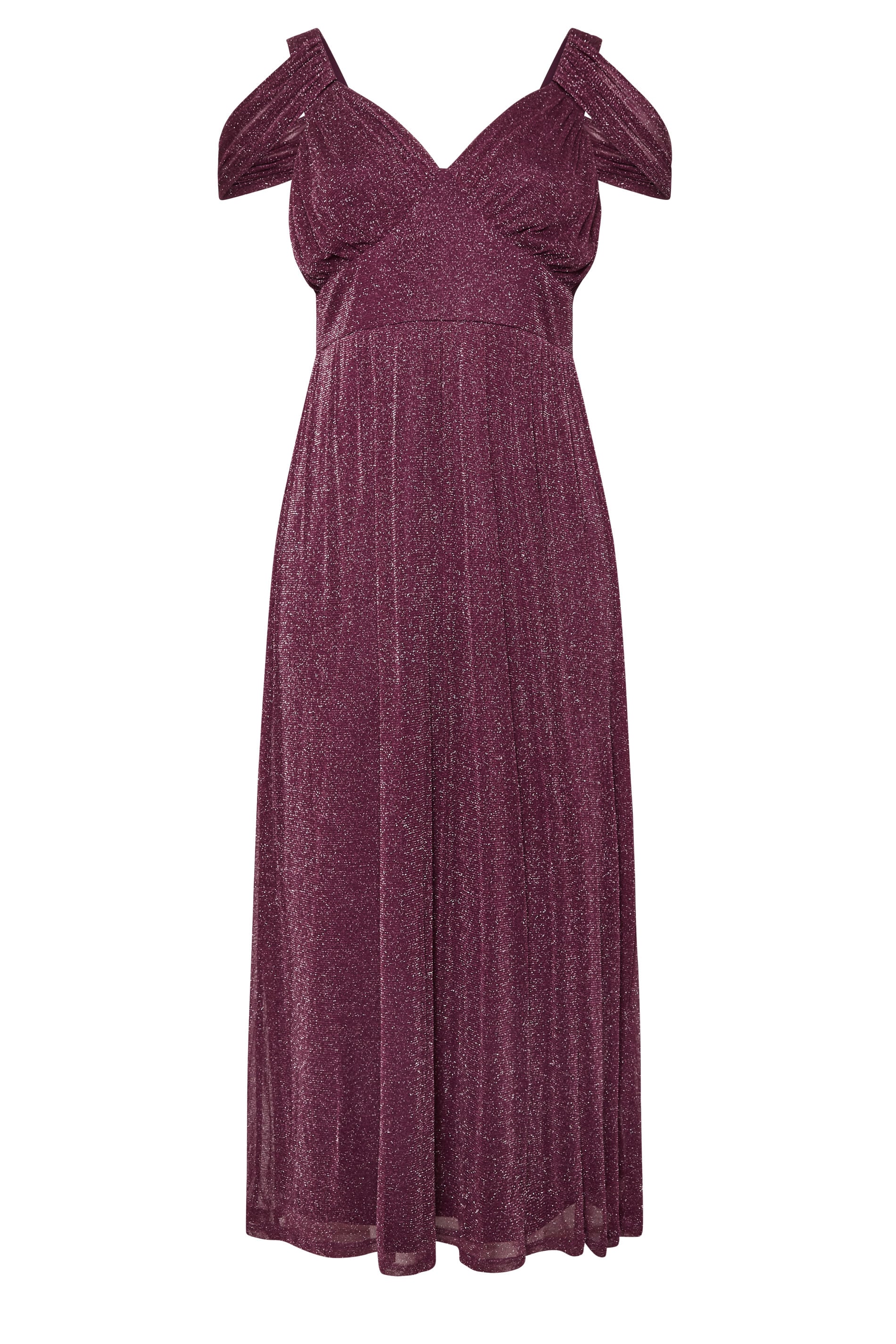 YOURS LONDON Plus Size Purple Metallic Cold Shoulder Maxi Dress | Yours Clothing 5
