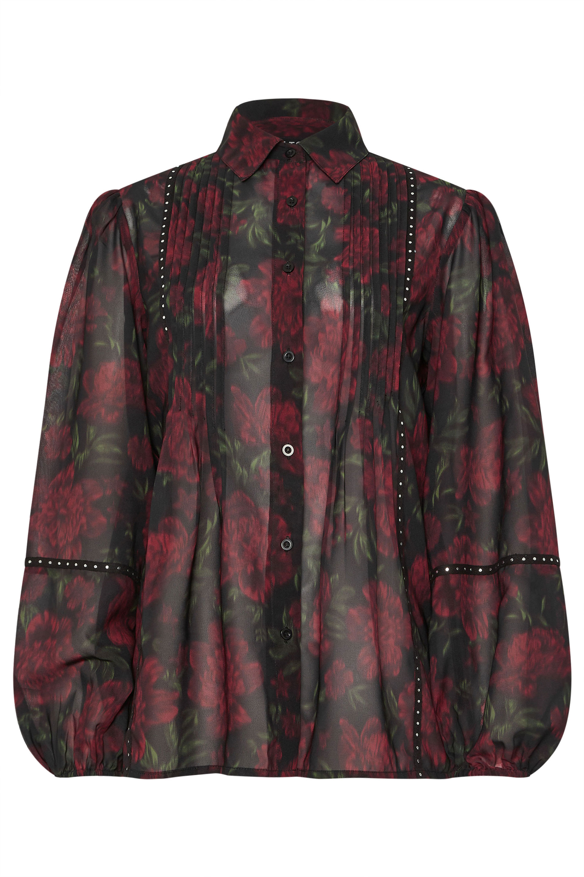LTS Tall Red Rose Stud Trim Pintuck Shirt | Long Tall Sally 6