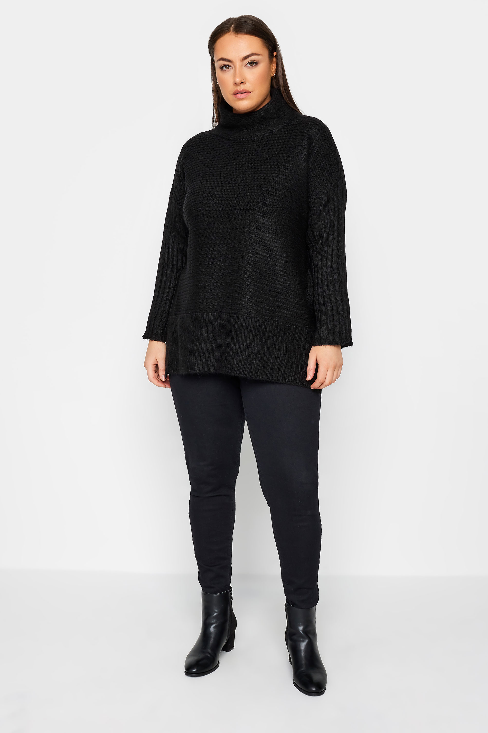Evans Black Roll Neck Ribbed Knit Jumper Evans