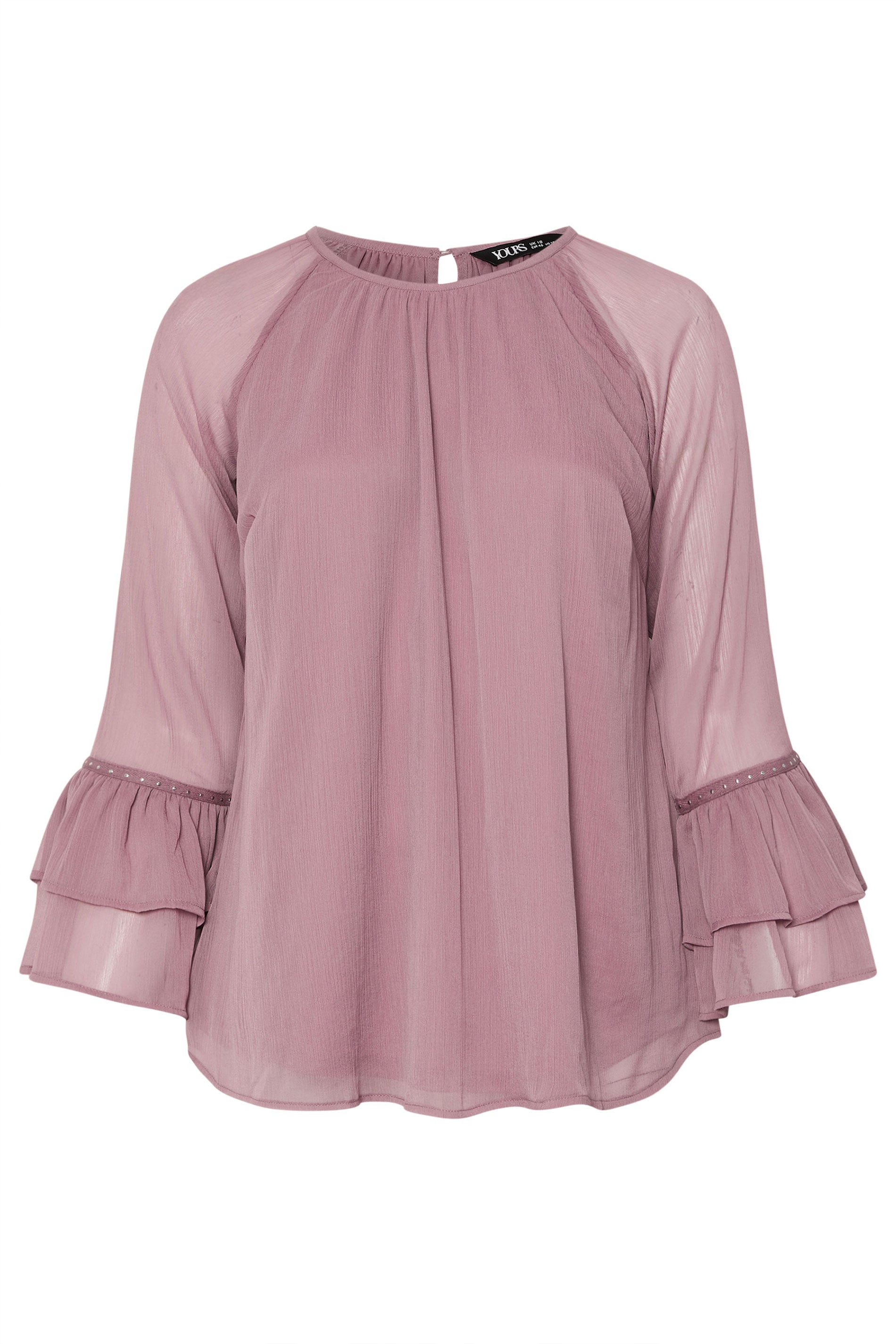 YOURS Plus Size Purple Ruffle Sleeve Stud Top | Yours Clothing 5