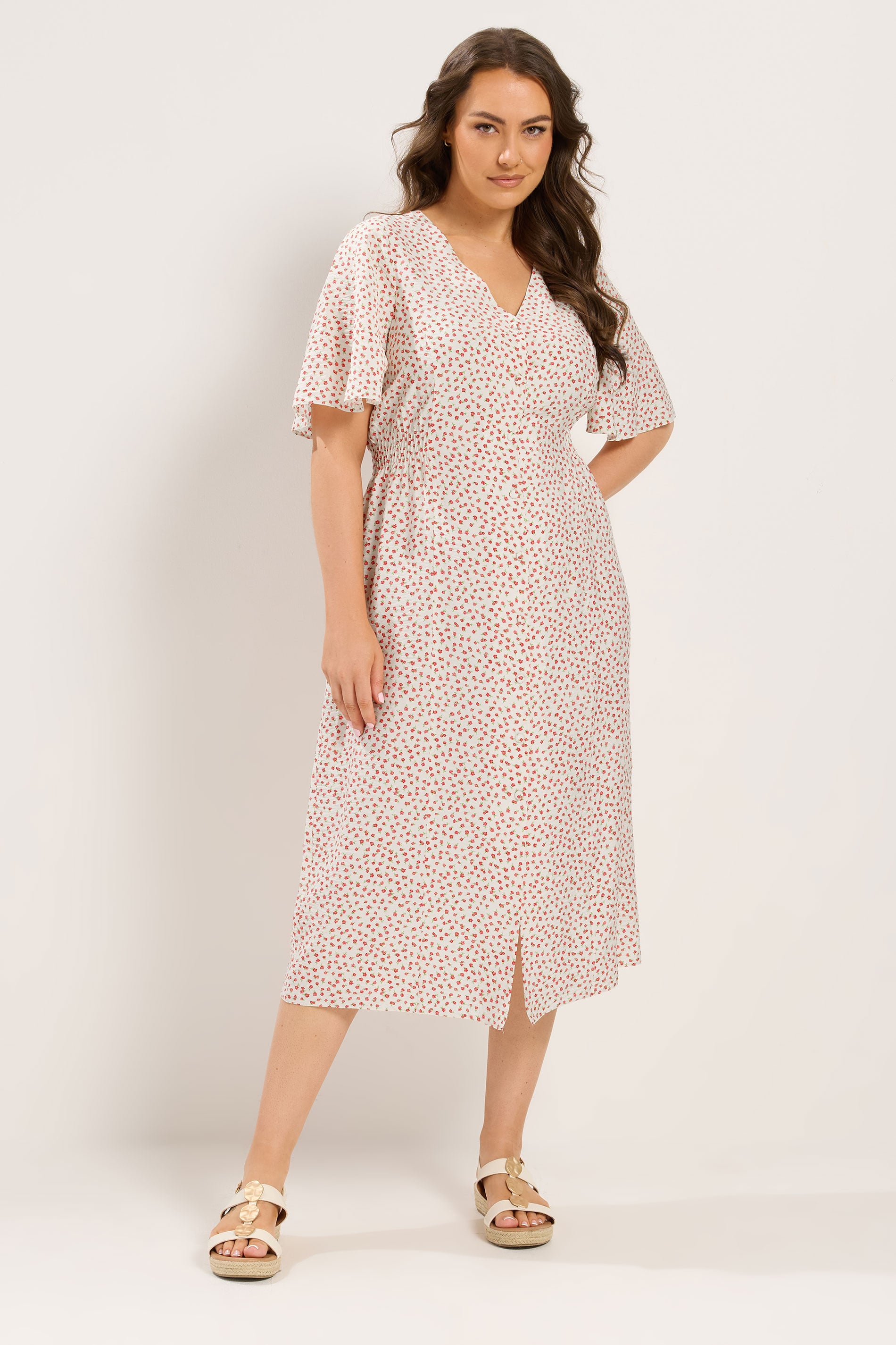 YOURS Plus Size Ivory White Floral Tea Dress | Yours Clothing 1
