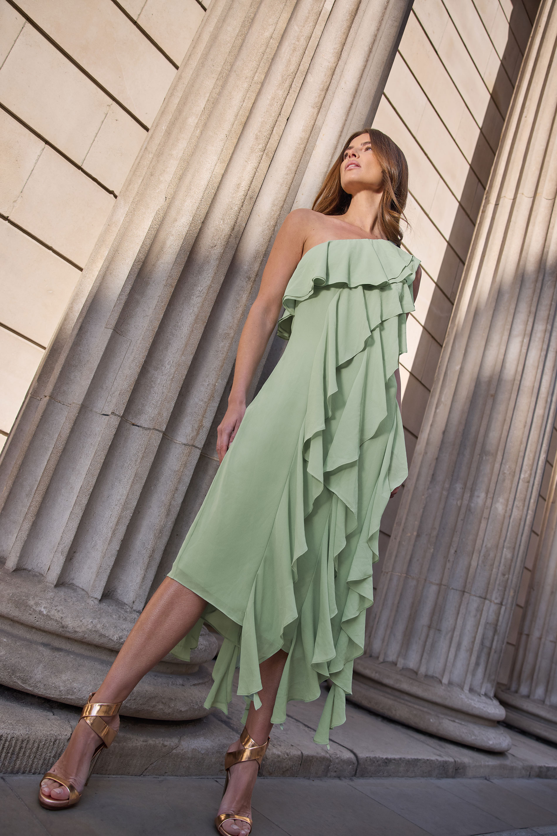 STAR Sage Green One Shoulder Ruffle Tiered Dress | StarByJM 3