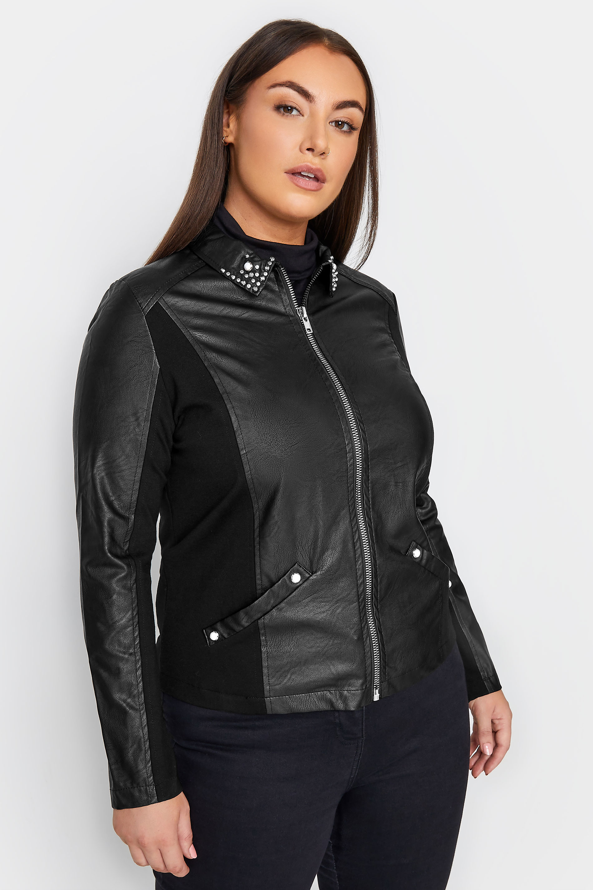 Manon Baptiste Black Embellished Faux Leather Jacket | Evans