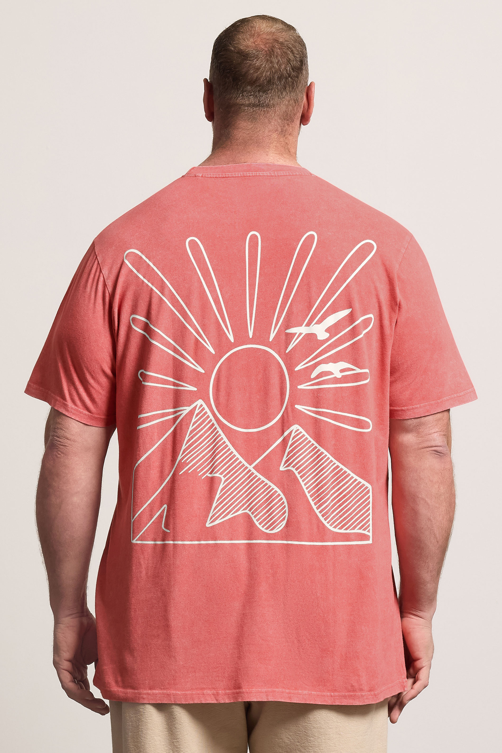 BadRhino Red Extra Long Acid Wash Sunset Print Tee | BadRhino 2
