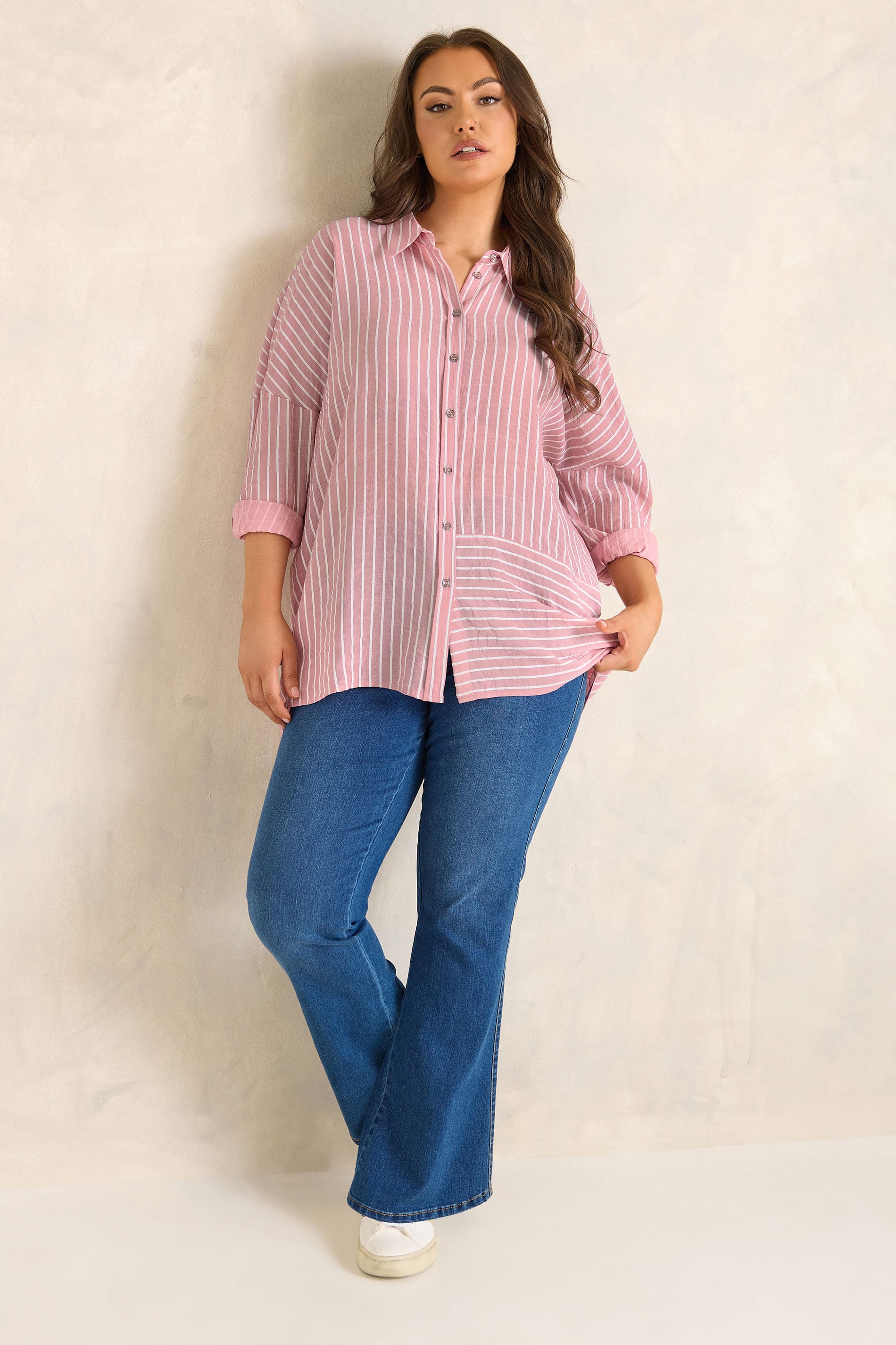 EVANS Plus Size Pink & White Stripe Shirt | Evans 2