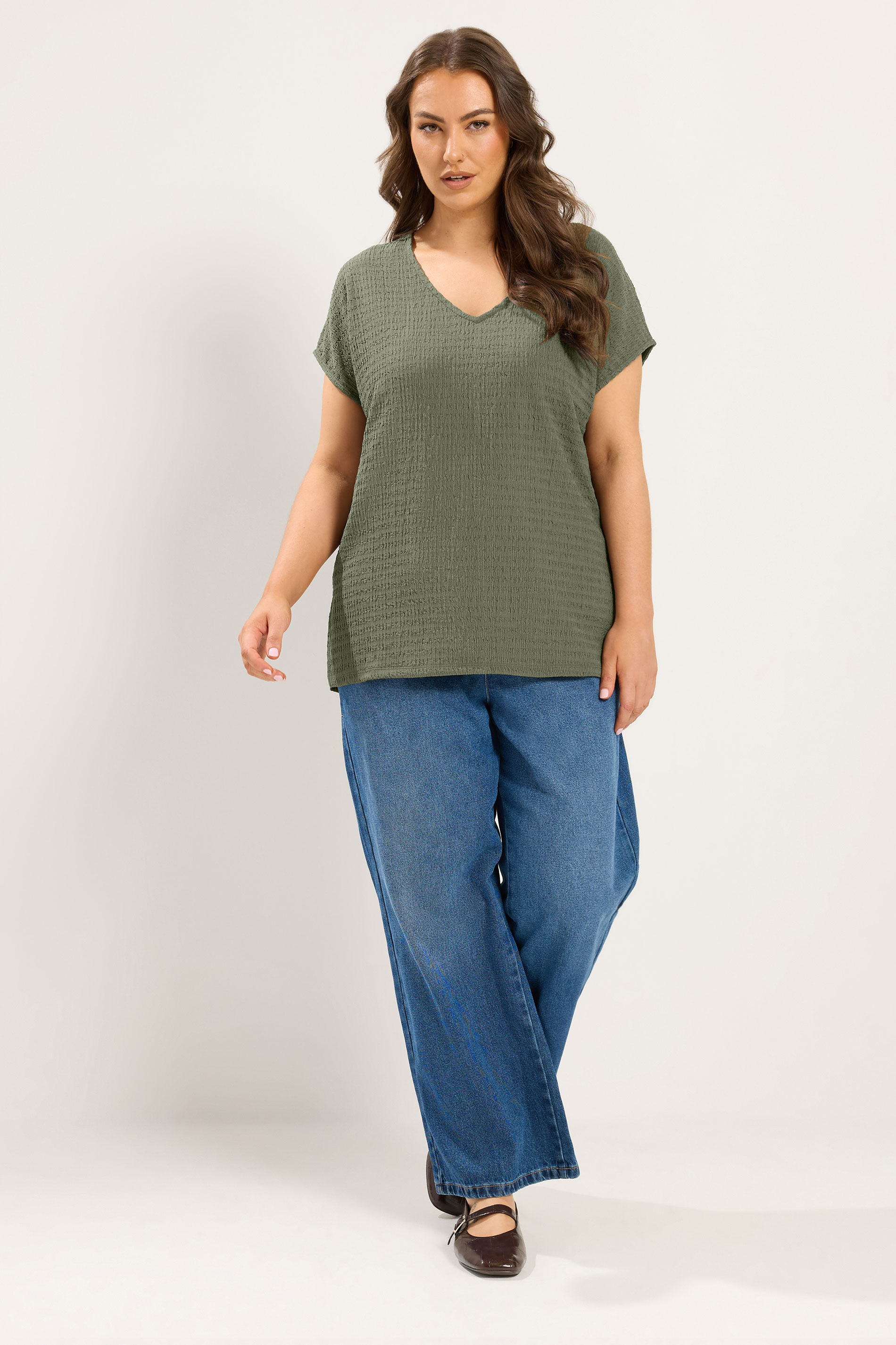 YOURS Plus Size Khaki Green Textured T-Shirt Co-ord | Yours Clothing 1