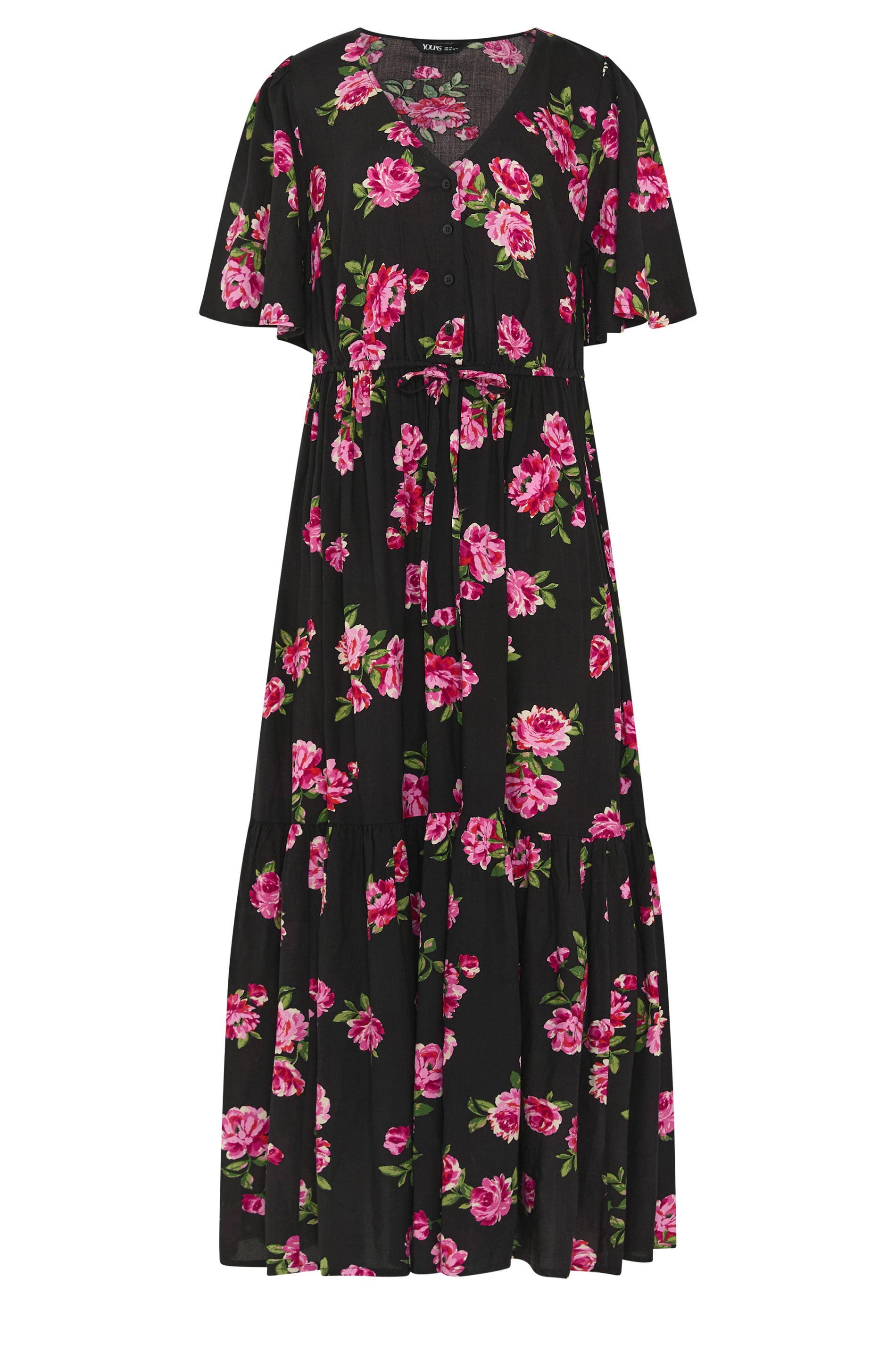 YOURS Plus Size Black Floral Angel Sleeve Dress | Yours Clothing 5