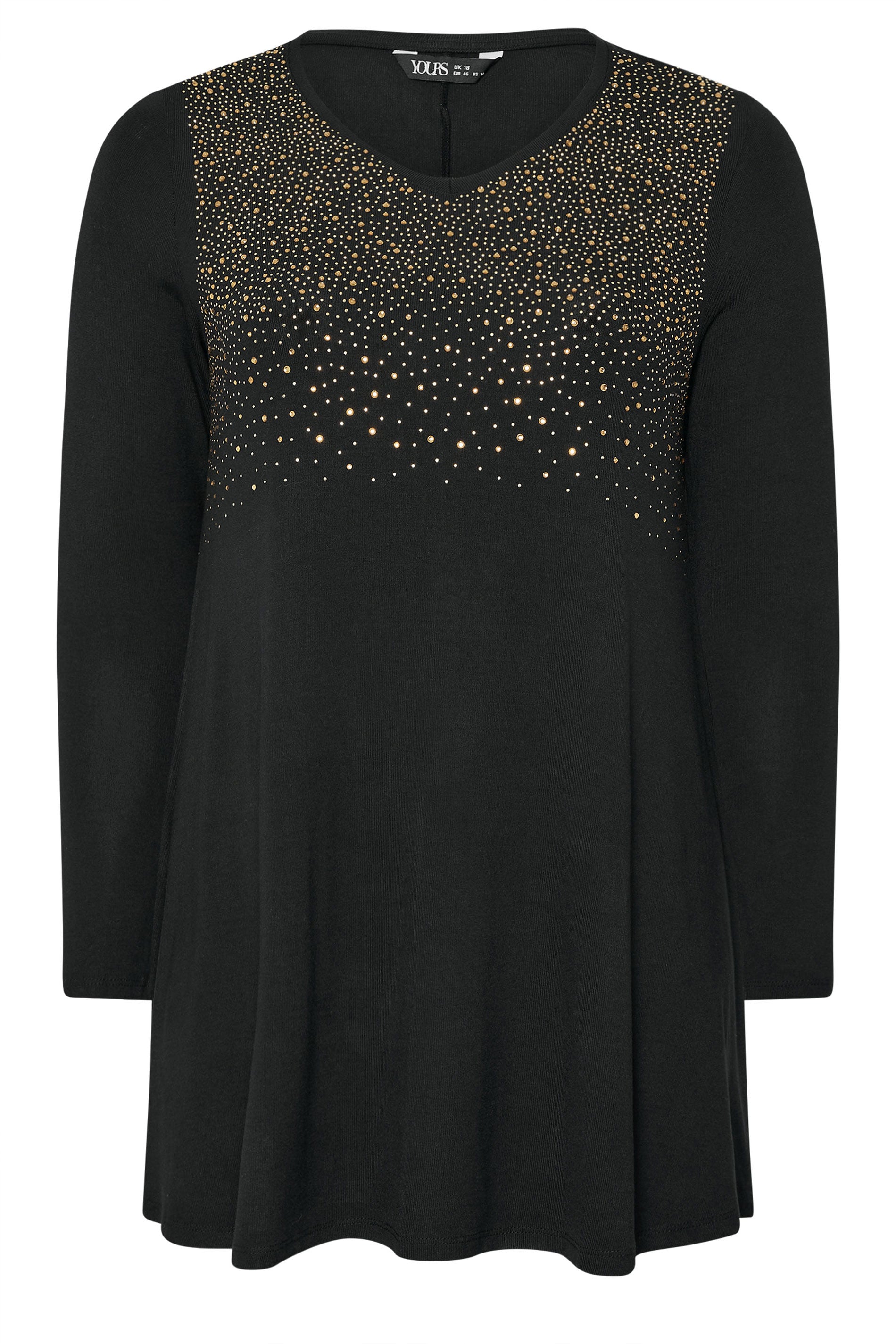 YOURS Plus Size Black & Gold Stud Detail Top | Yours Clothing 5