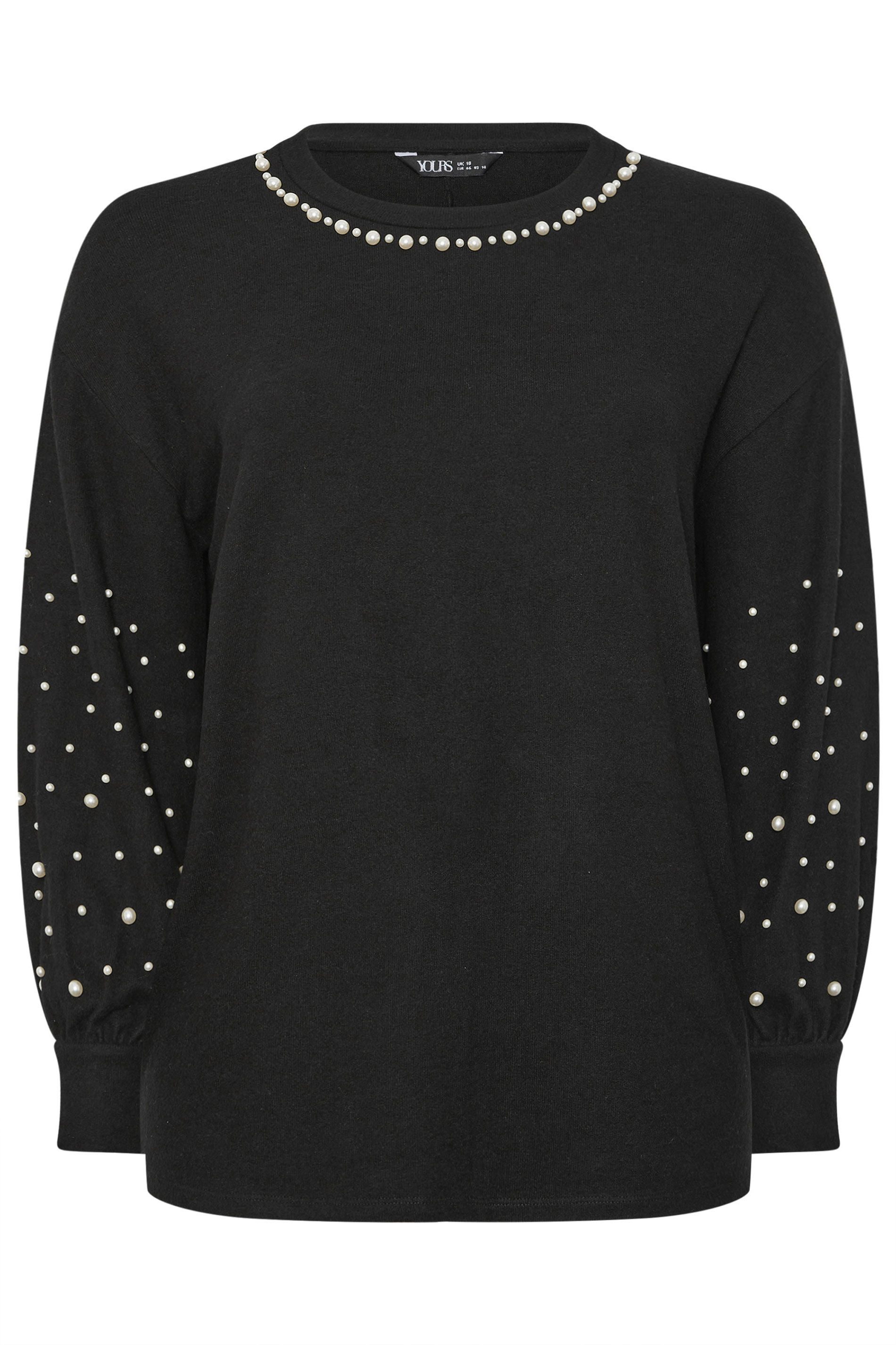 YOURS Plus Size Black Pearl Embellished Jumper | Yours Clothing 5