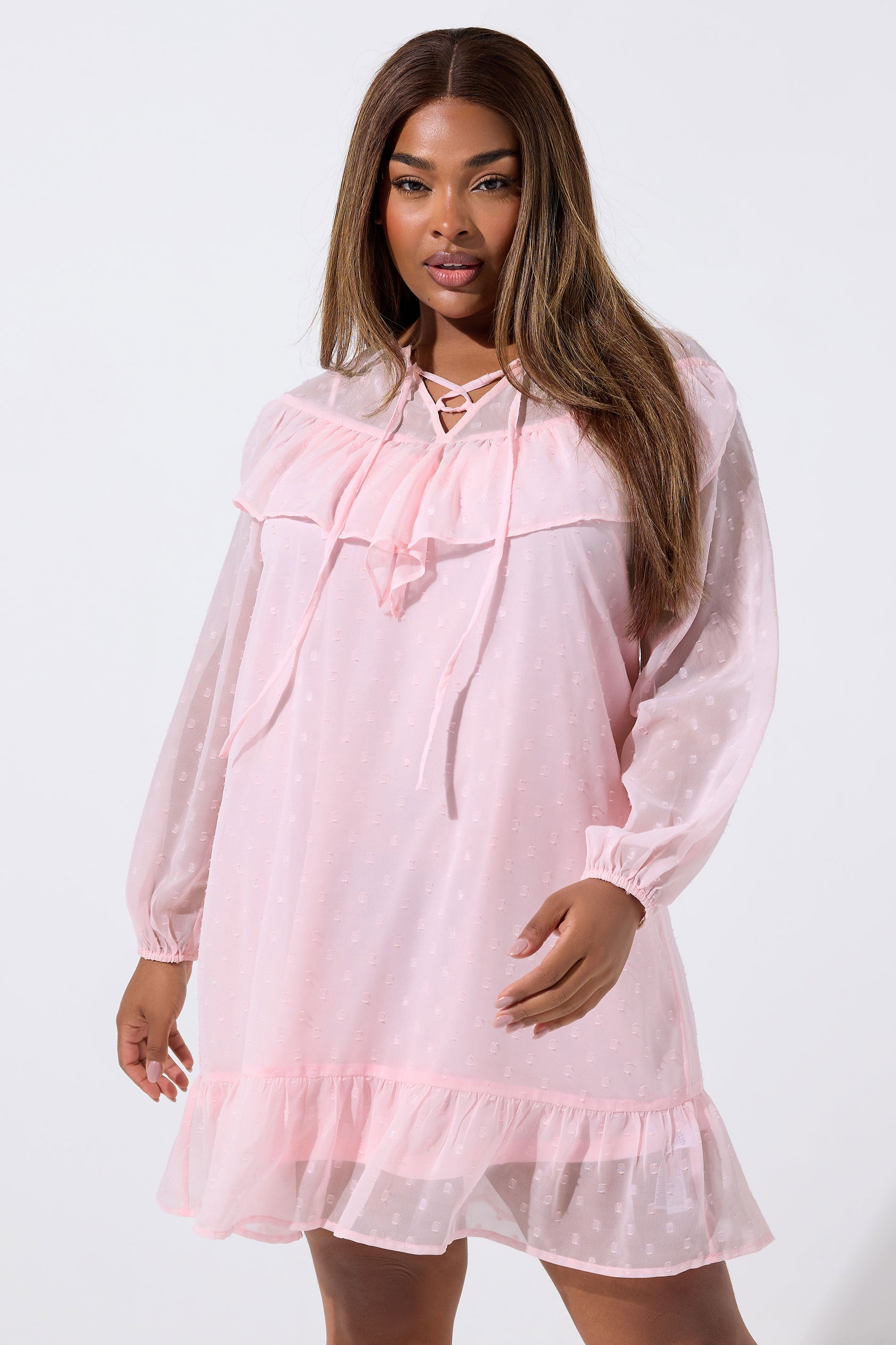 LIMITED COLLECTION Plus Size Pink Dobby Smock Dress | Yours Clothing 3