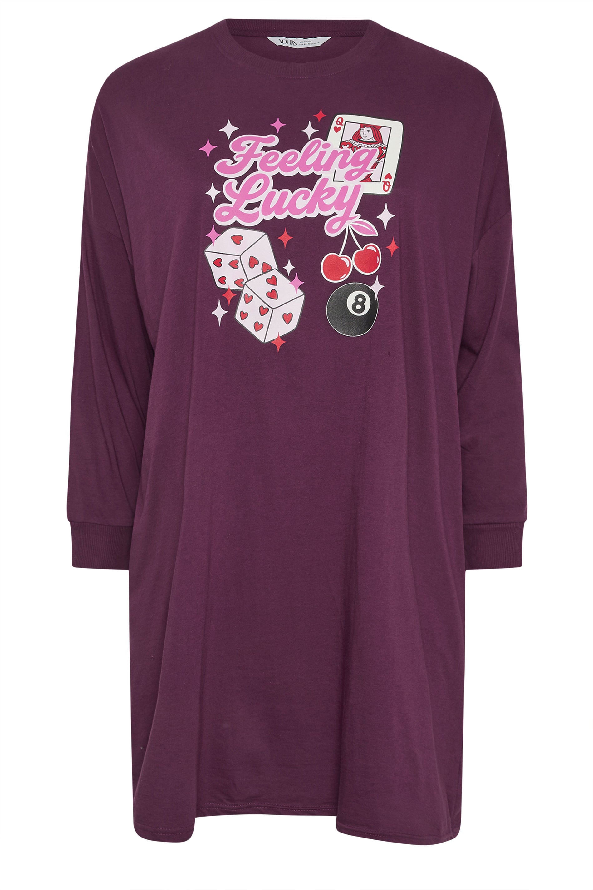 YOURS Plus Size Burgundy Red 'Feeling lucky' Long Sleeve Nightdress | Yours Clothing 6