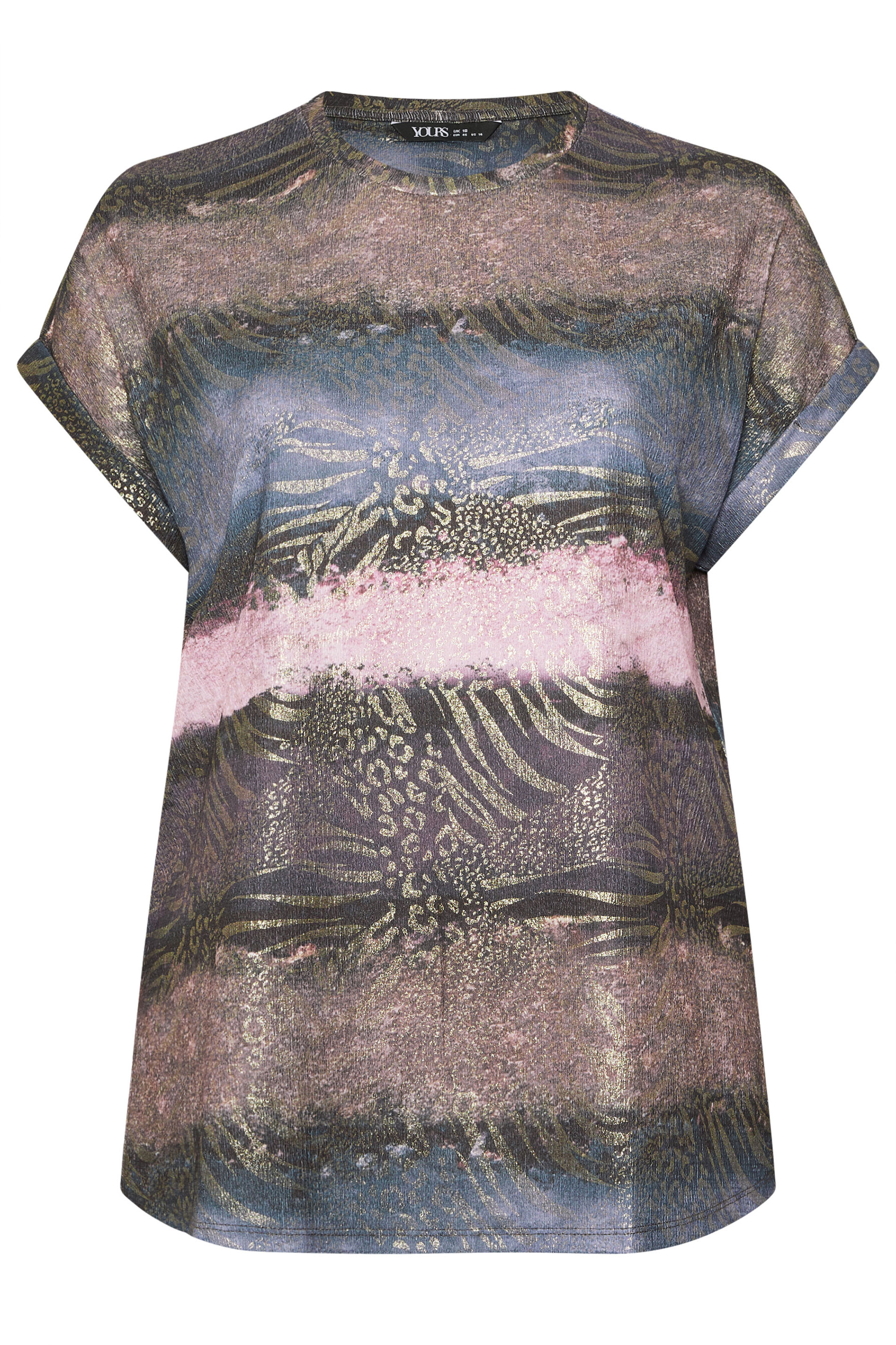 YOURS Plus Size Grey Animal Foil Stripe Top | Yours Clothing 5