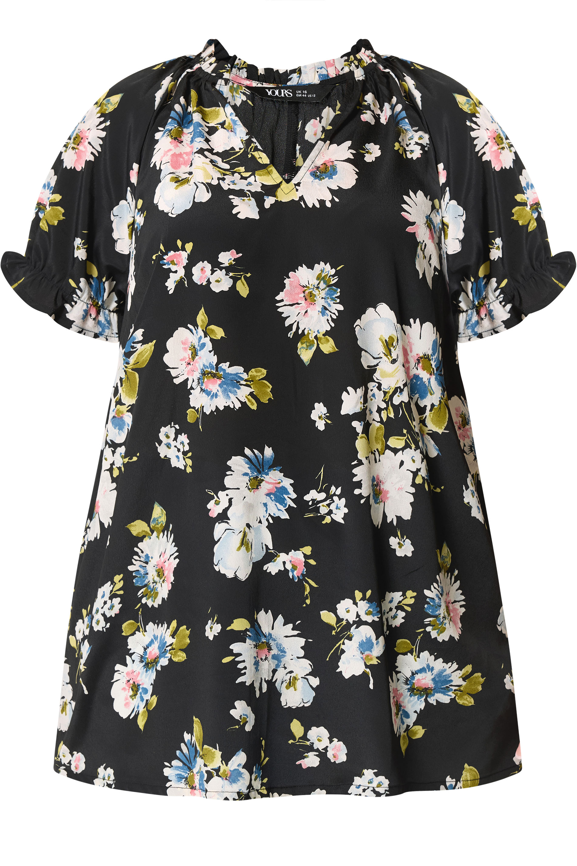 YOURS Plus Size Black Floral Puff Sleeve Blouse | Yours Clothing 5