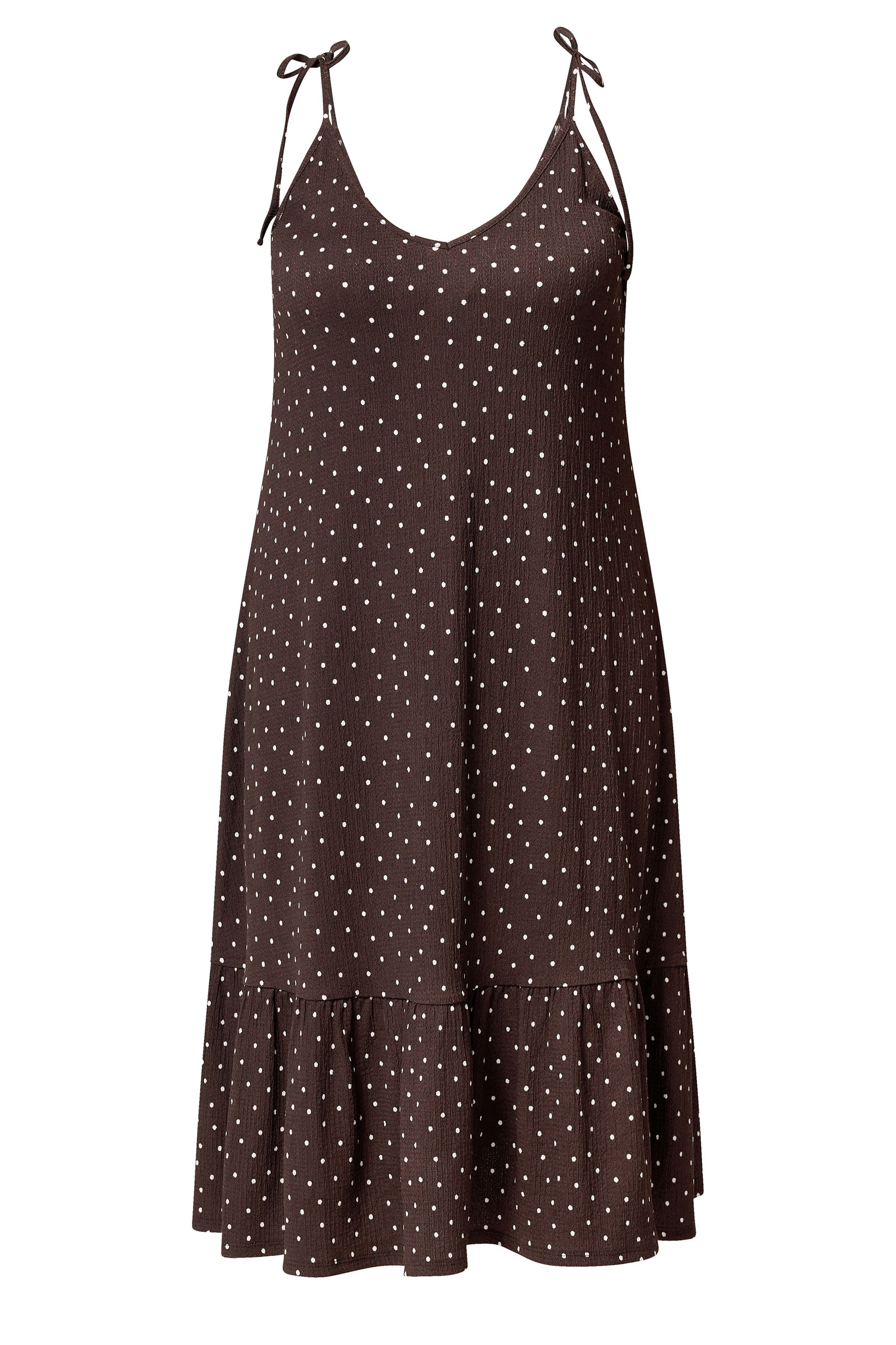 YOURS Plus Size Brown Polka Dot Tiered Midi Dress | Yours Clothing 5