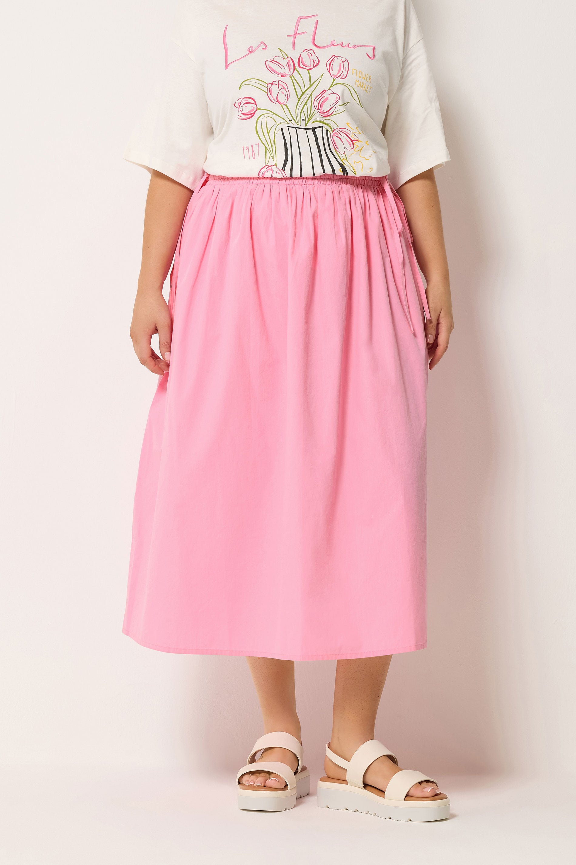 YOURS Plus Size Pink Poplin Midi Skirt | Yours Clothing 3