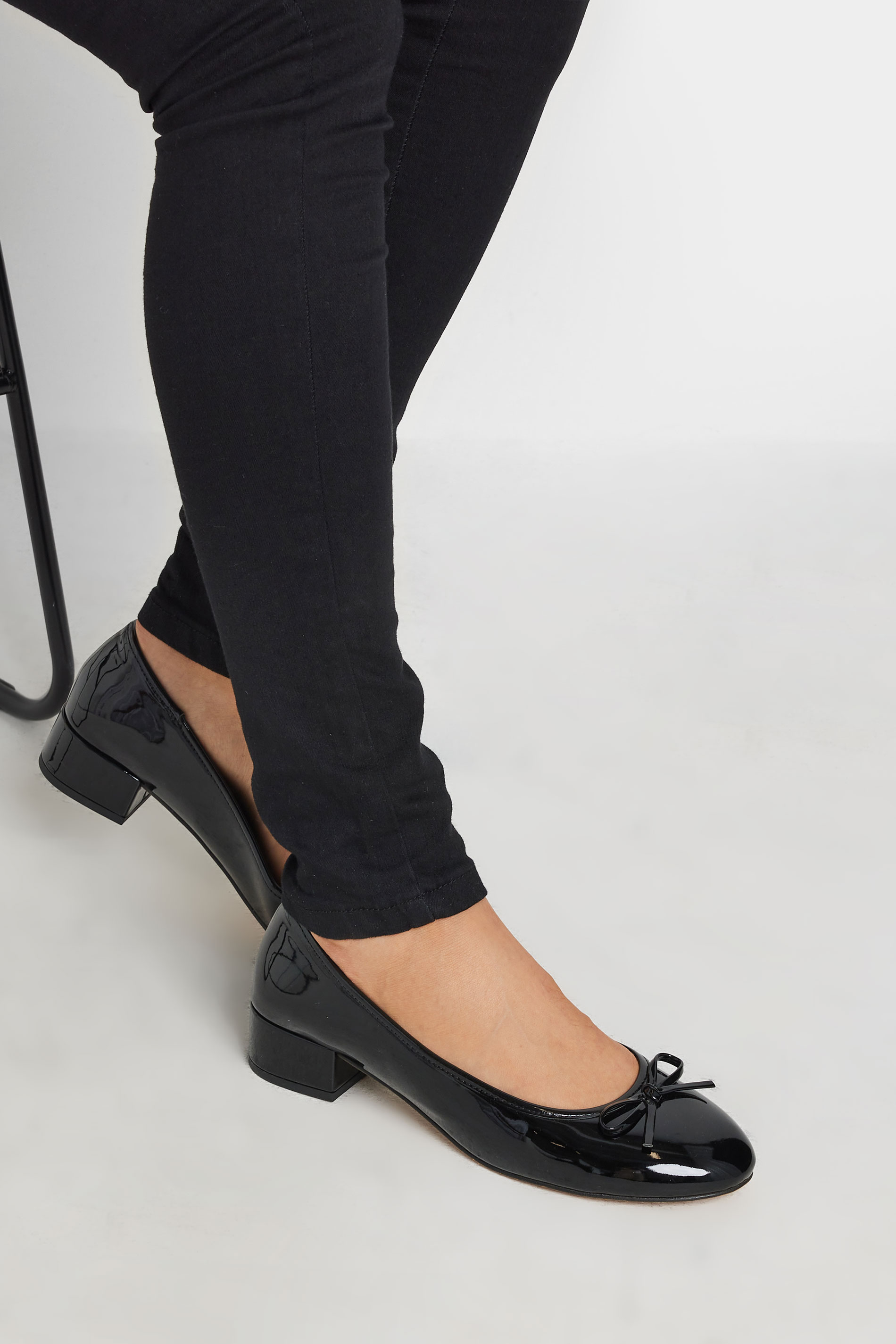 LTS Black Patent Heeled Ballet Pumps In Standard Fit | Long Tall Sally 1