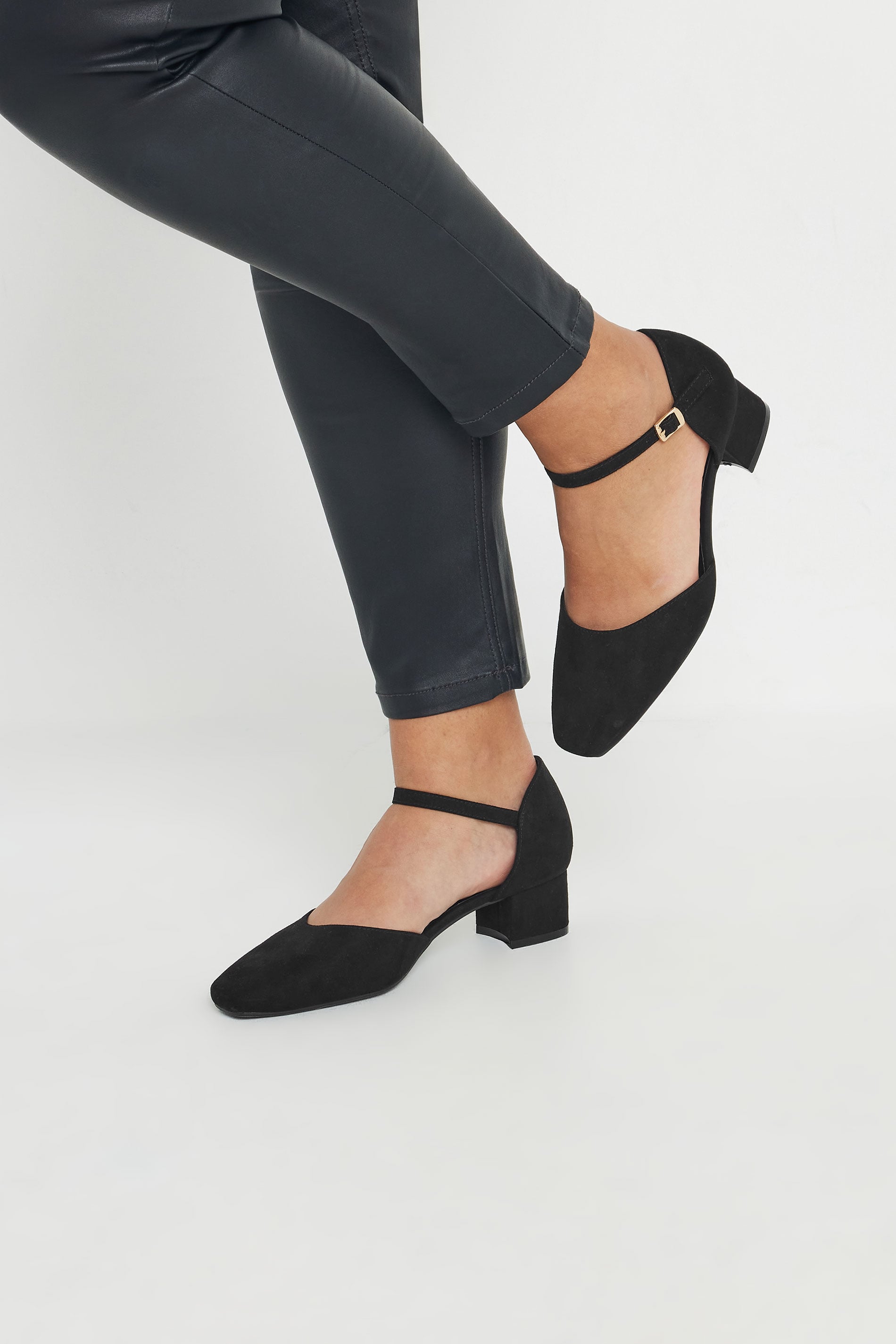 Black Faux Suede Block Heel Court Shoes In Extra Wide EEE Fit | Yours Clothing 3
