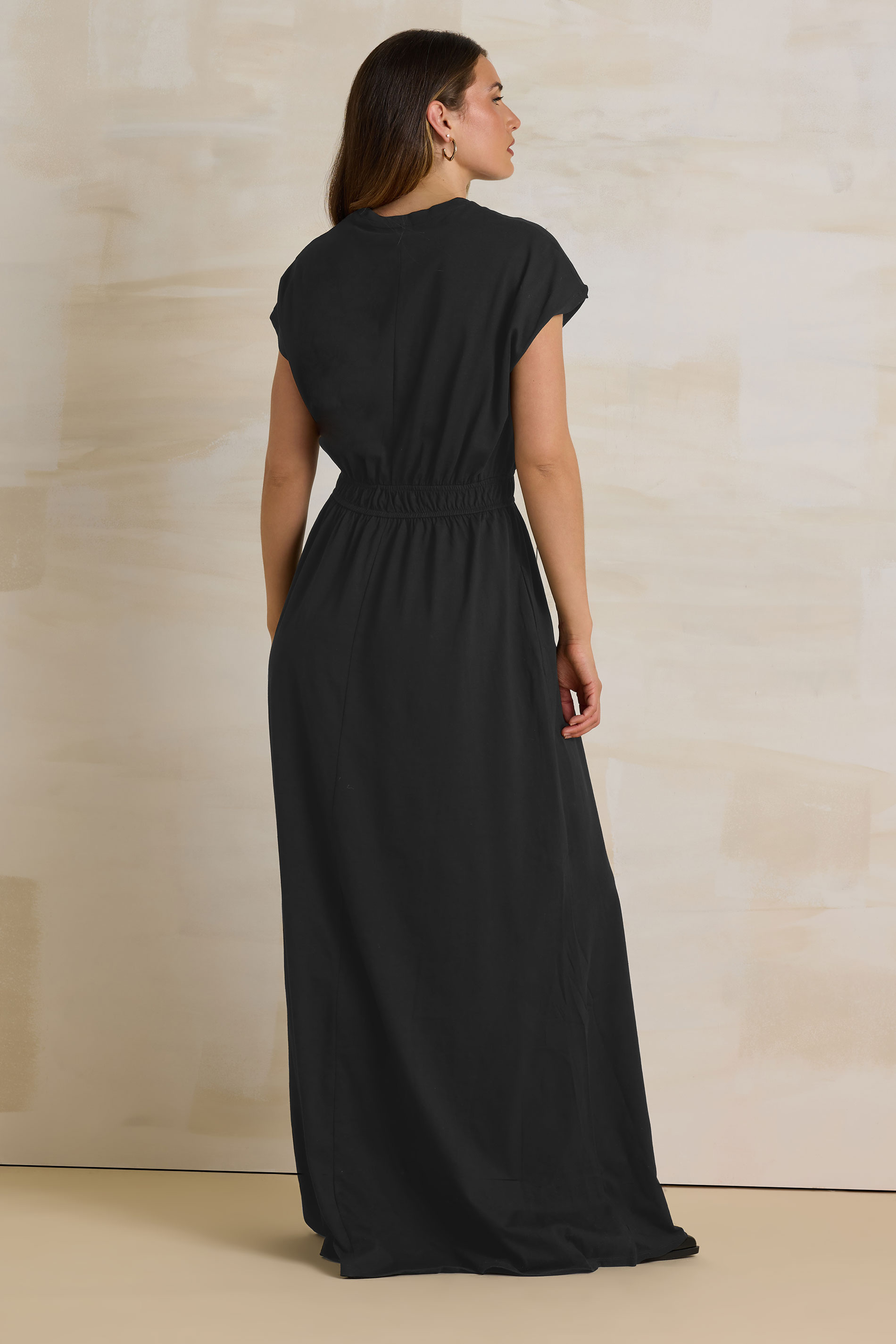 LTS Tall Black Jersey Shirred Waist Cotton Maxi Dress | Long Tall Sally 2