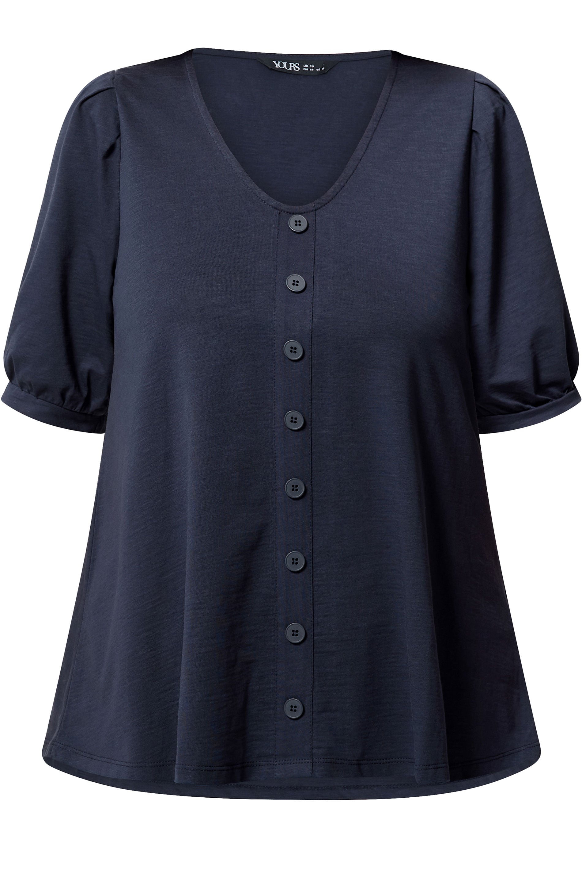 YOURS Plus Size Navy Blue Button Front Puff Sleeve Top | Yours Clothing  5