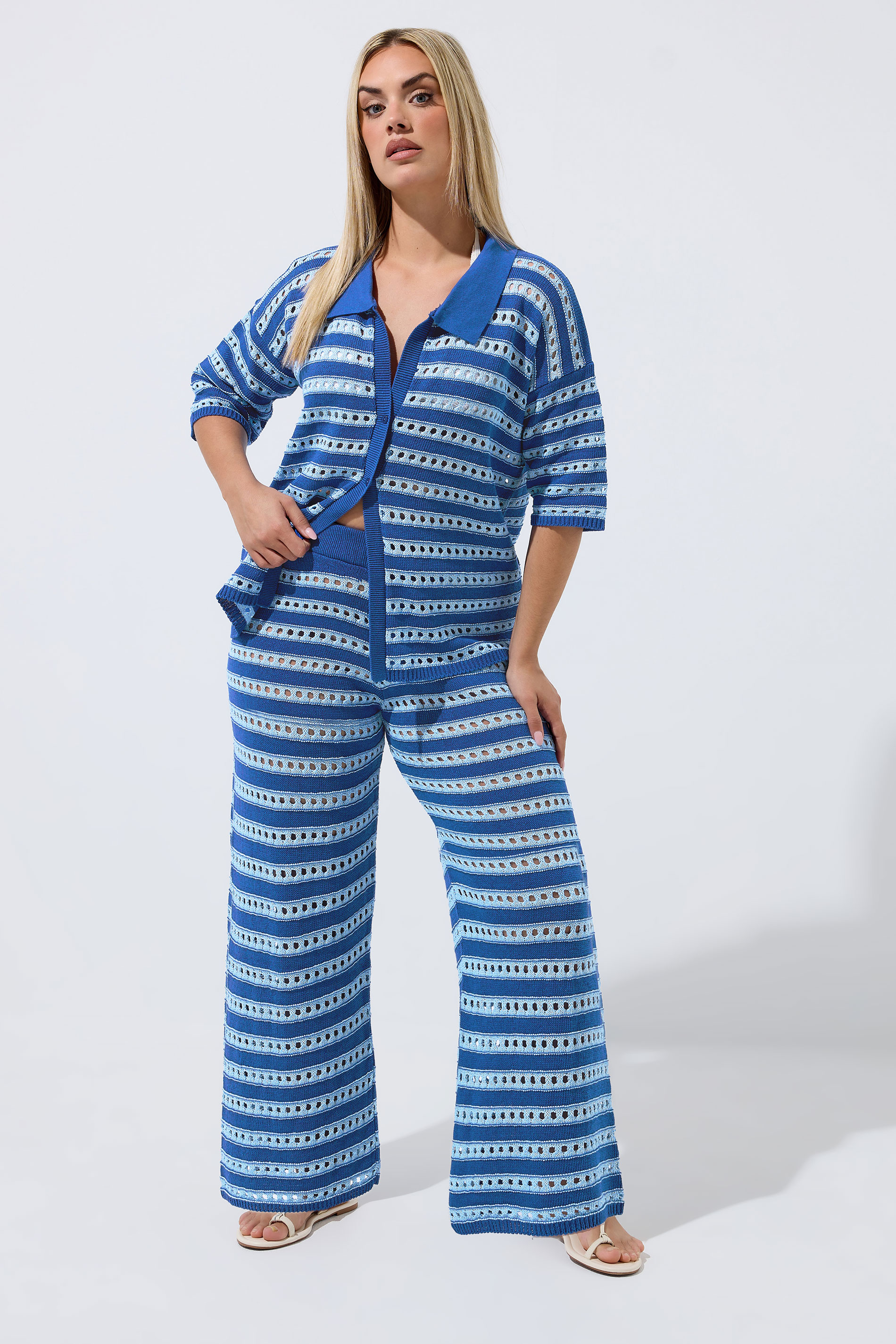 LIMITED COLLECTION Plus Size Blue Stripe Knitted Trousers | Yours Clothing 3