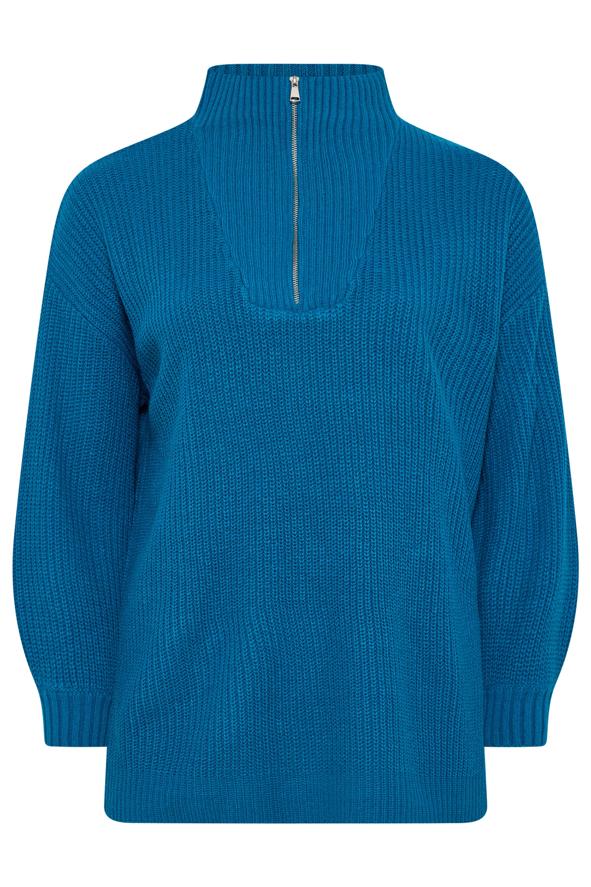 YOURS Plus Size Blue Quarter Zip Jumper | Yours Clothing 5