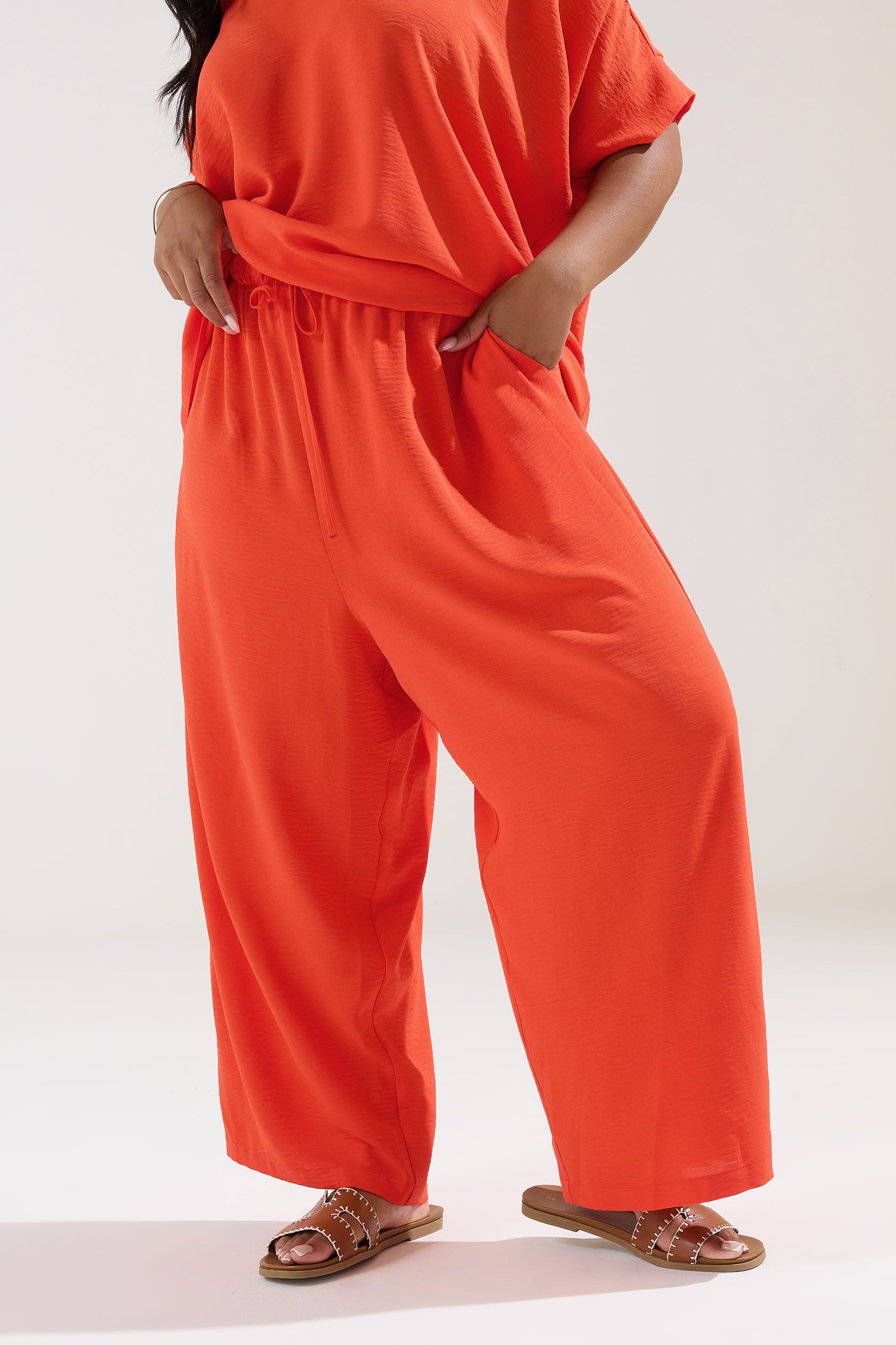 YOURS Plus Size Orange Tie Waist Wide Leg Trousers | Yours Clothing 3