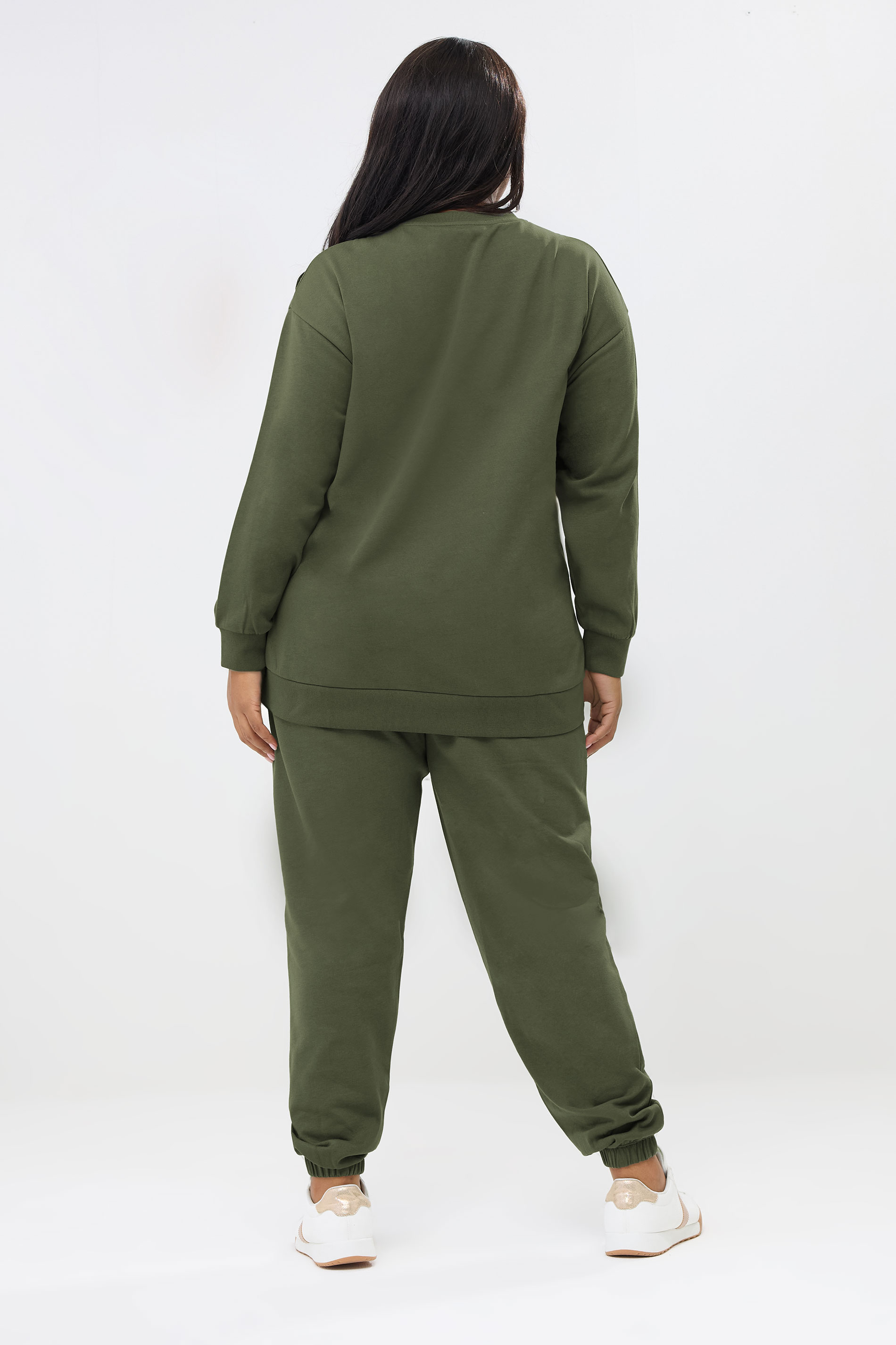 YOURS Plus Size Khaki Green Sweatshirt & Cuffed Jogger Set | Yours Clothing 2