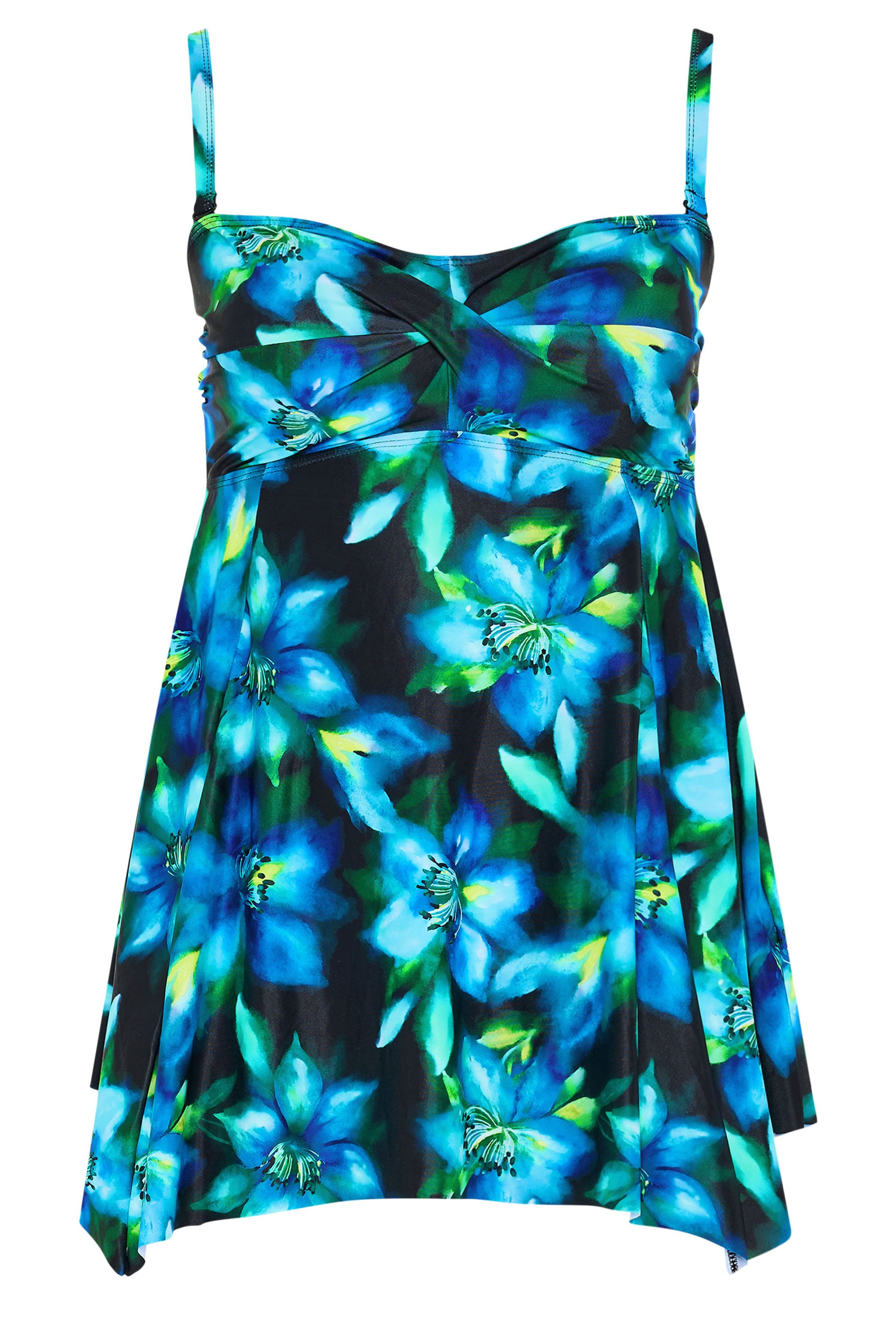 YOURS Plus Size Black Tropical Floral Hanky Hem Tankini Top | Yours Clothing 8