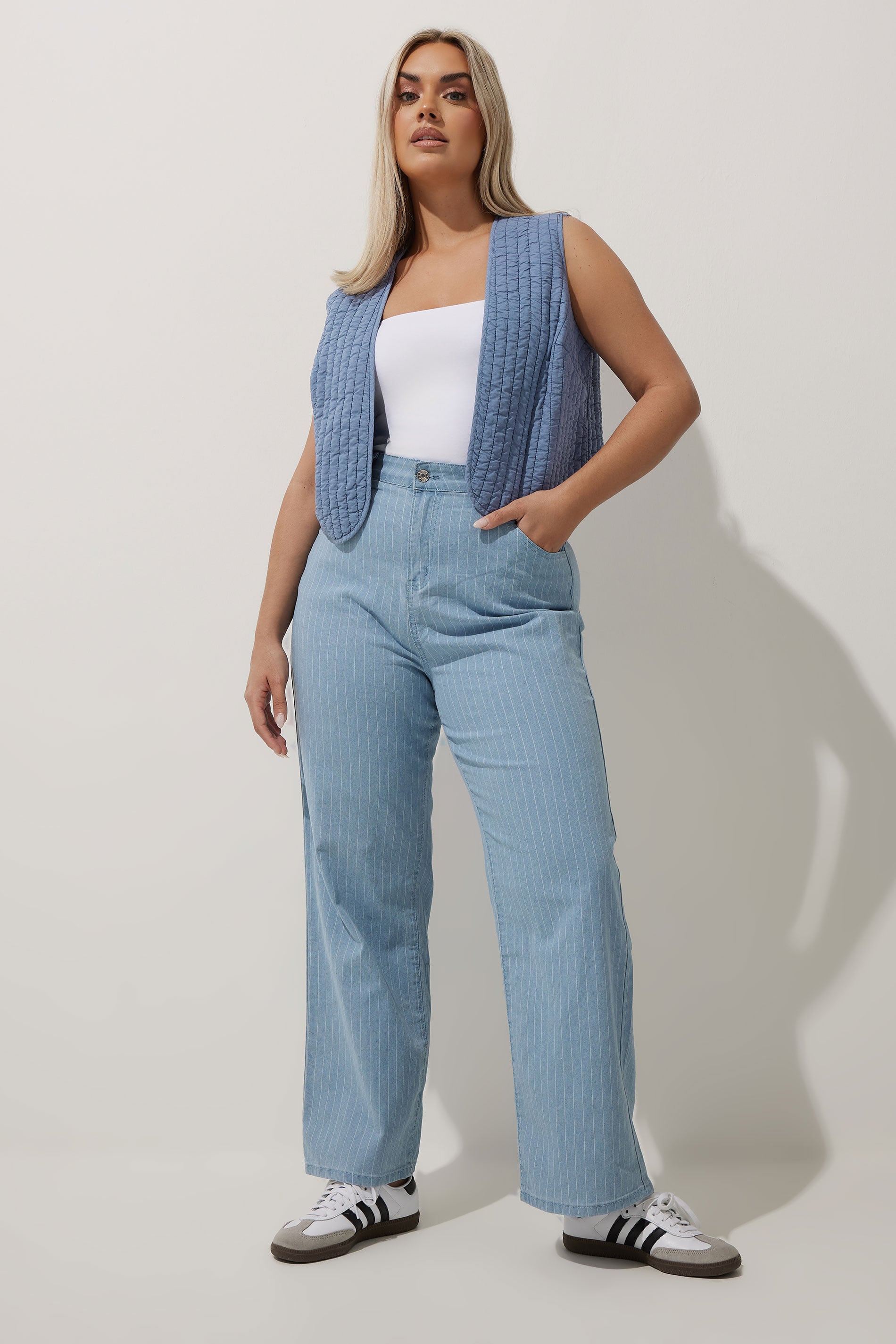 LIMITED COLLECTION Plus Size Blue Washed Quilted Waistcoat | Yours Clothing 1