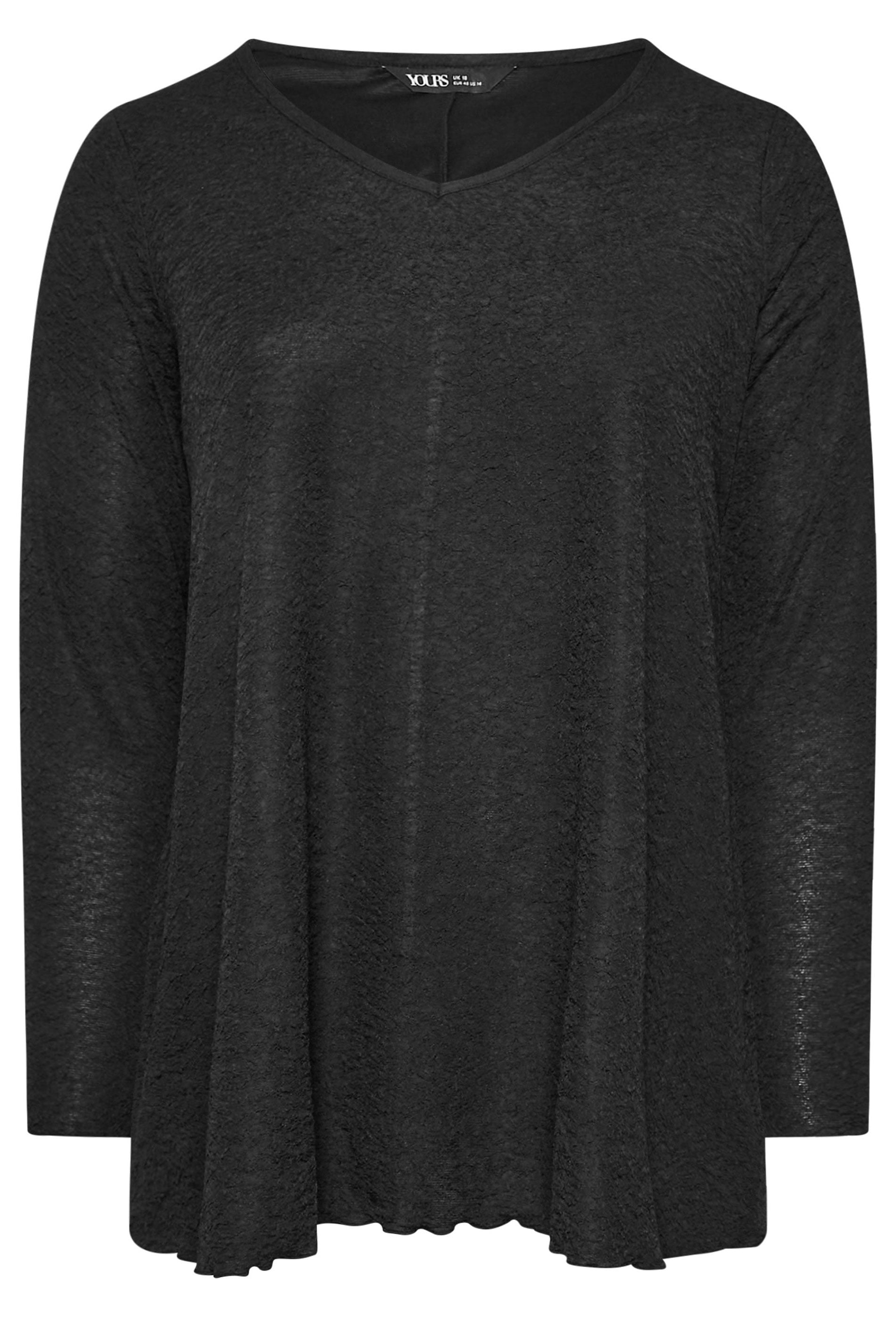YOURS Plus Size Black Textured Long Sleeve Top | Yours Clothing 5
